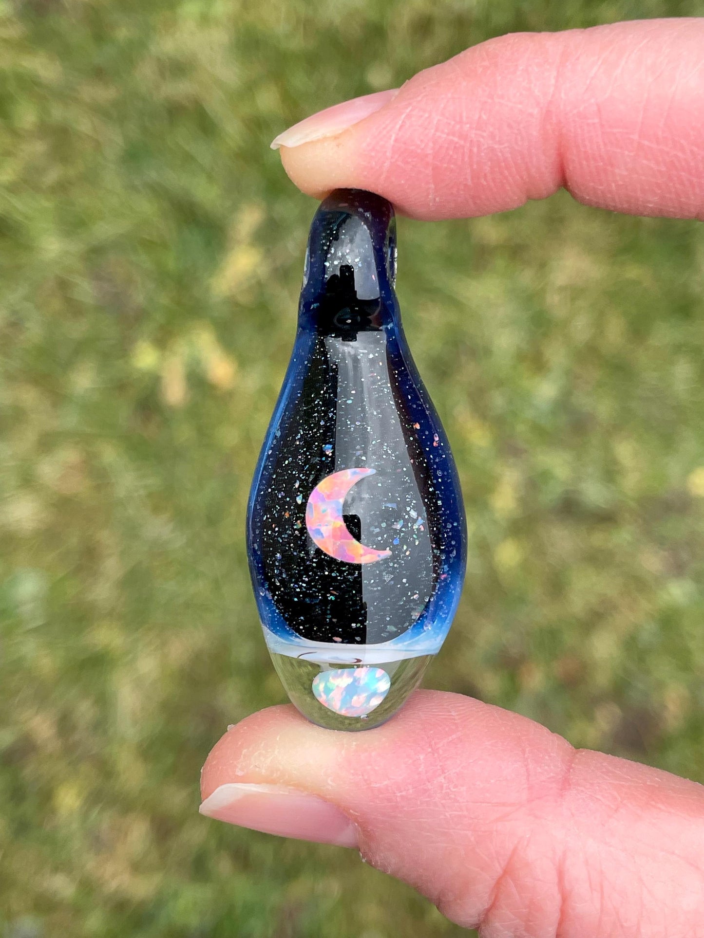 Glass Opal Pendant, Heady Glass Space Pendant, Moon Opal Necklace, Birthday Gift for Moon Lover, Valentines Day Gift Idea, Gift for Graduate