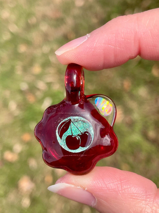 Red Cherry Necklace Gift for Women - Blown Glass Dichroic Pendant - Sister Birthday Gift - Lampwork Focal Charm Bead - Unique Valentine Gift