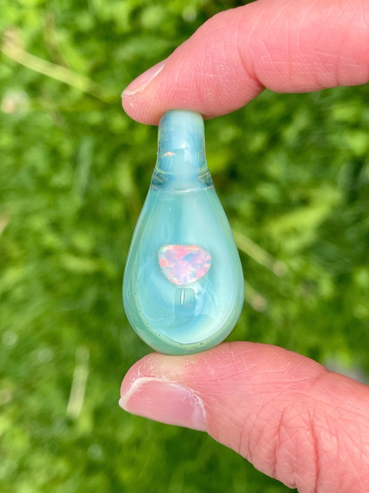 Small Glass Pendant, Glass Blown Opal Pendant, Birthday Gift Idea for her, Ocean Inspired Gift, Unique Handmade Jewelry, Mystical Necklace
