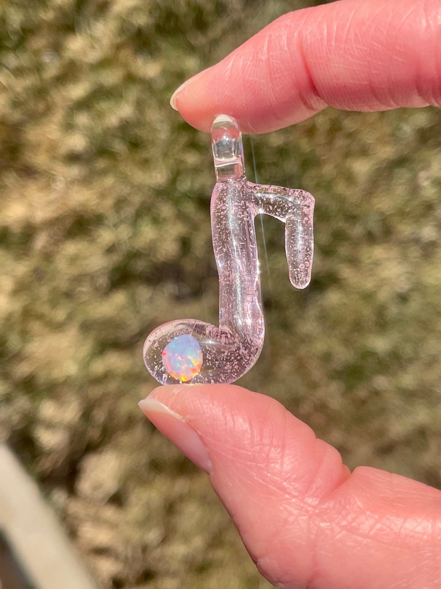 Glass Music Note Pendant, Opal Necklace for Her, Simple Music Jewelry, October Birthstone, Anniversary Gift, gift for wife, gift for girl