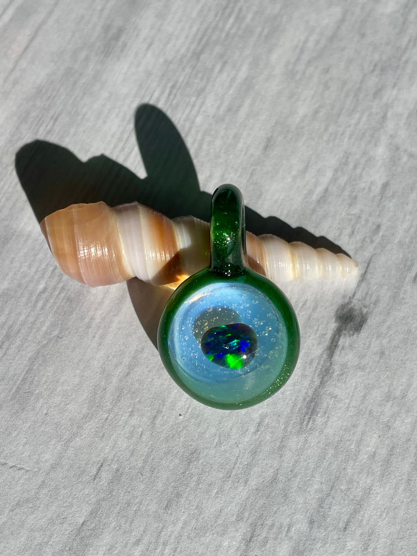 Small Glass Opal Pendant, Green Blown Glass Pendant, Lampwork Focal Bead, Mini Opal Necklace, Glass Cabochon, Unique Birthday Gift Idea