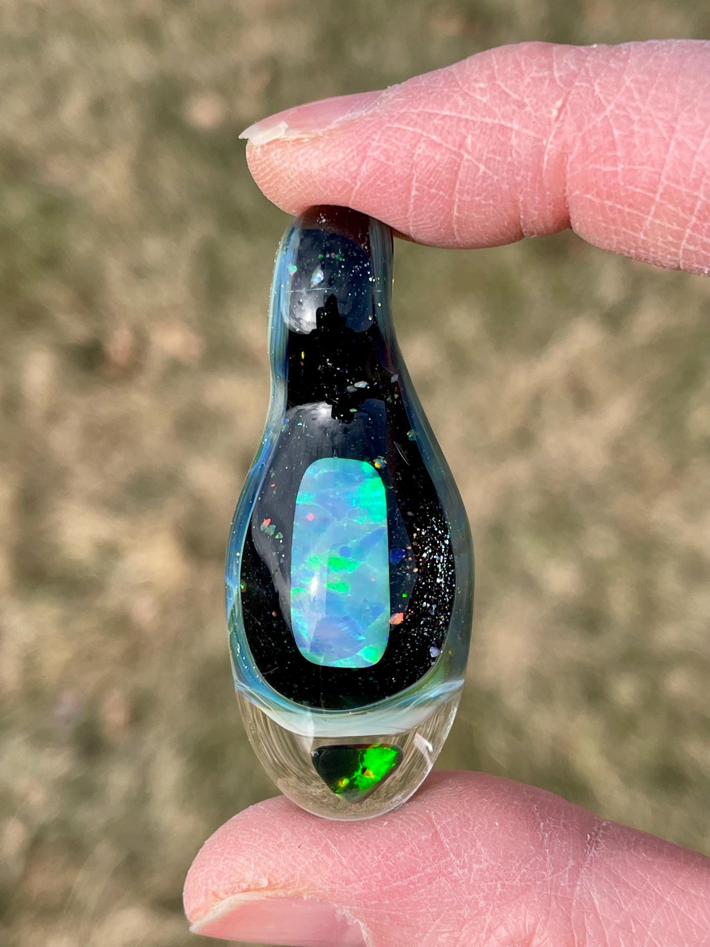 Handmade Glass Opal Pendant Necklace, Unique Anniversary Gift, Galaxy Opal Pendant, Birthday Gift for wife, Handmade Valentines Gift for Her