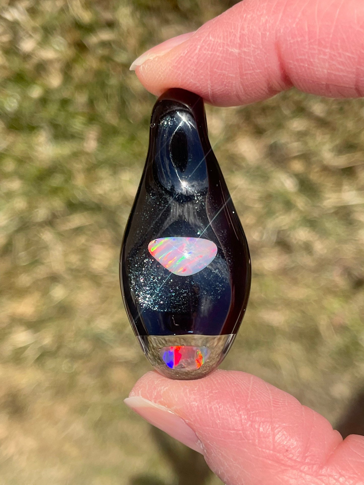 Heady Glass Pendant, Unique Opal Necklace, Artisan Jewelry, Handmade Glass Opal Pendant, Galaxy Pendant, Unique Jewelry, October Birthday