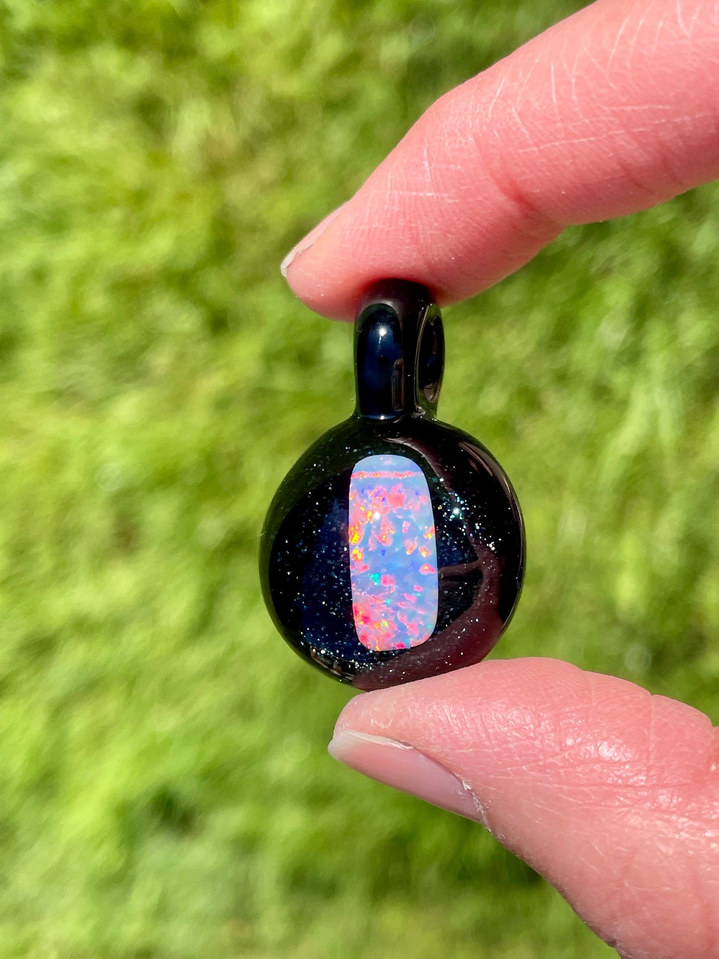 Glass Opal Pendant, Black Glass Pendant, Lampwork Focal Bead, Opal Galaxy Necklace, Unique Gift Ideas, Birthday Gift, Valentines Day Gift