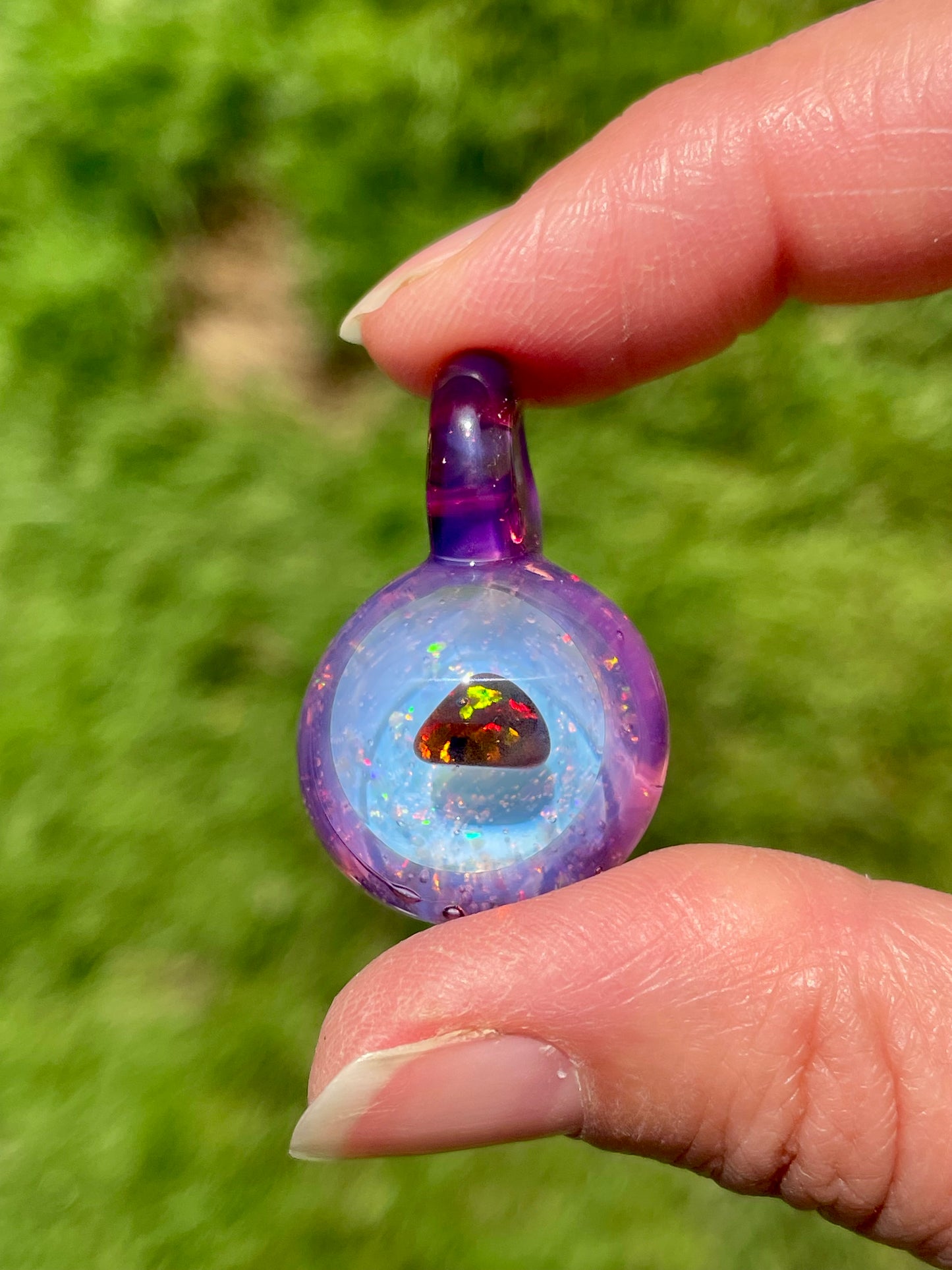 Small Glass Opal Pendant, Floating Opal, Lampwork Focal Bead, Mini Opal Necklace, Easter Gift, Unique Birthday Gift, Mothers Day Gift Idea