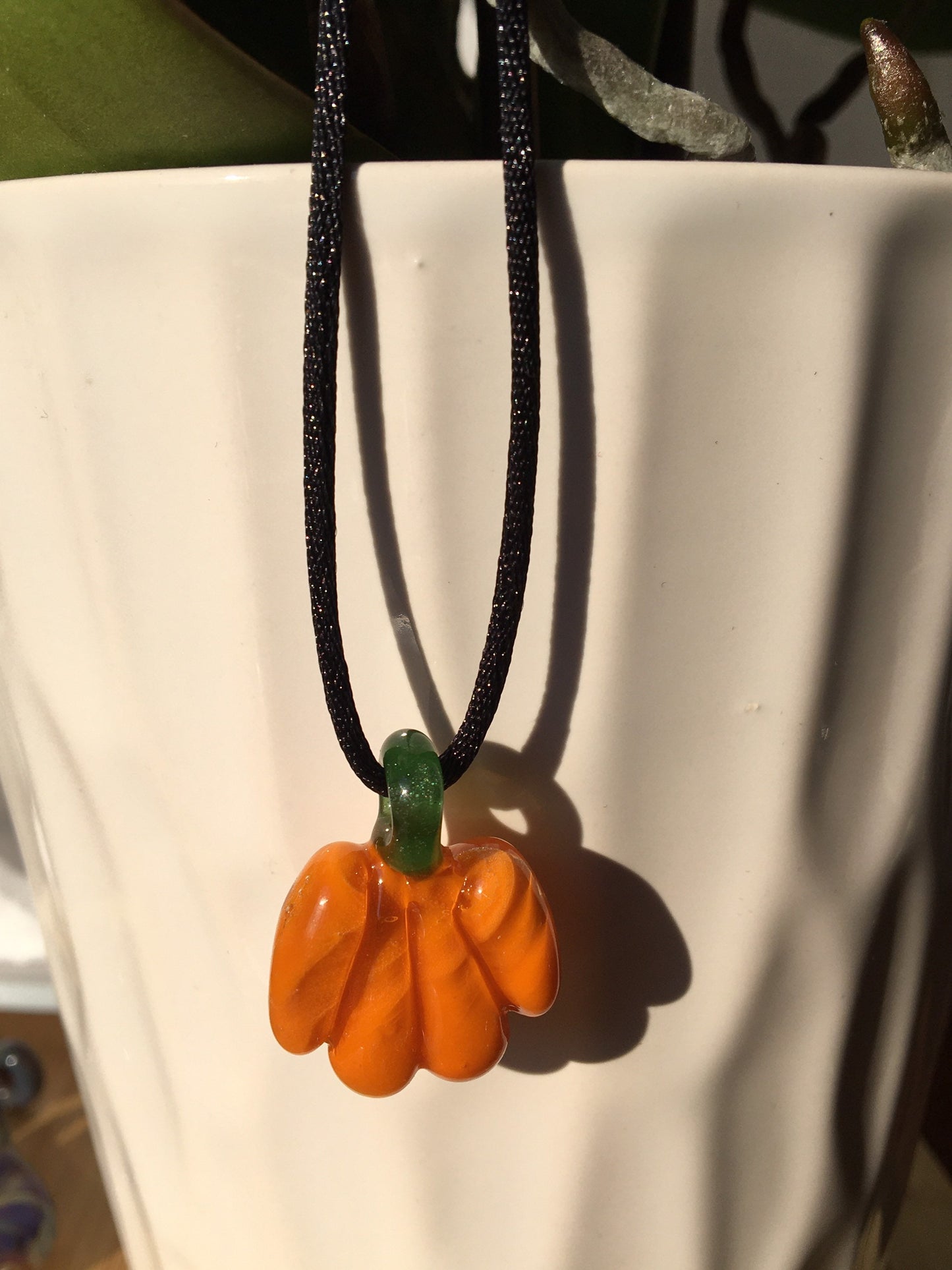 Glass Pumpkin Necklace, Halloween Jewelry, Blown Glass Halloween Pendant for women, Festive fall seasonal jewelry, pumpkin gift for her