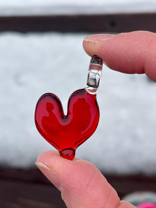 Red Heart Pendant, Glass Necklace for Her, Simple Red Heart Jewelry, Anniversary Gift idea for wife, gift for girlfriend, Mothers Day Gift