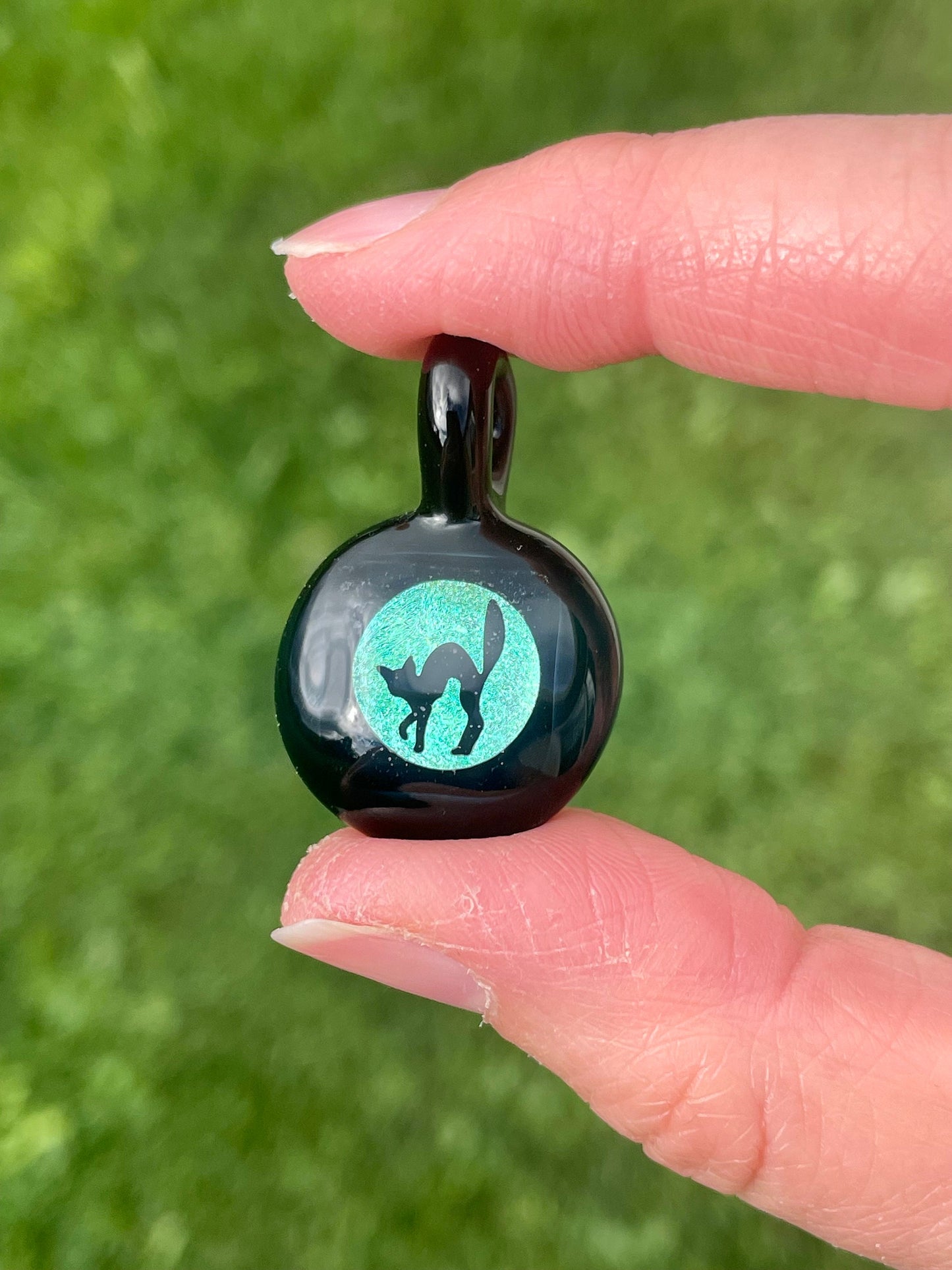Halloween Black Cat Necklace, Cat Jewelry, Blown Glass Dichroic Pendant, Gothic Jewelry, unique Black Cat Gift Idea, Cat lover gift idea