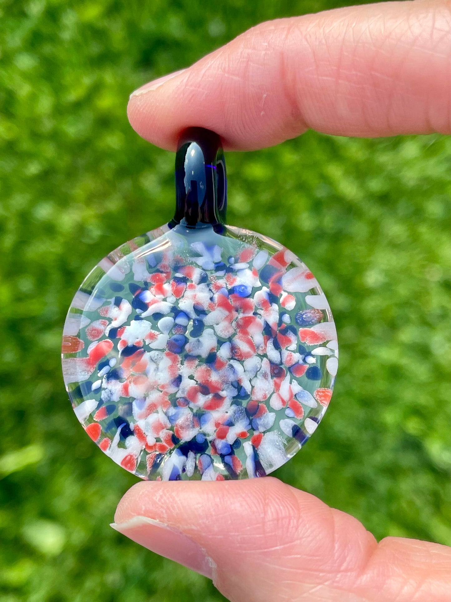Red White and Blue Necklace, Blown Glass Pendant for women, Gift for her, Graduation gift ideas, Unique Patriotic Necklace, Handmade Jewelry