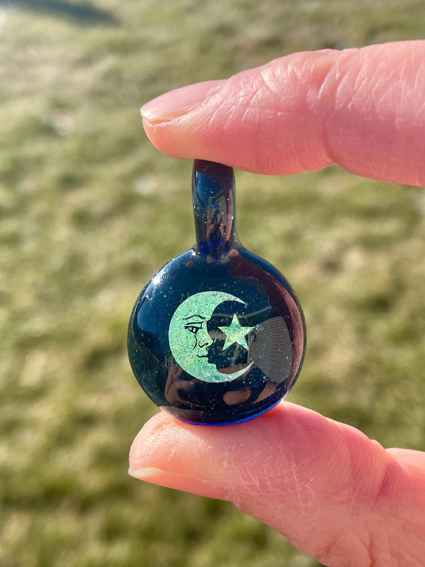 Moon and Star Necklace Pendant gift for her, Blown Glass dichroic pendant, celestial jewelry for daughter, moon and star gift for girlfriend
