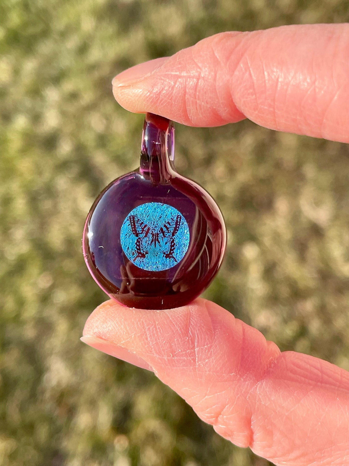 Purple Butterfly Pendant Necklace Gift for Women - Blown Glass Dichroic Pendant - Sister Birthday Gift - Lampwork Focal Charm Bead - Unique