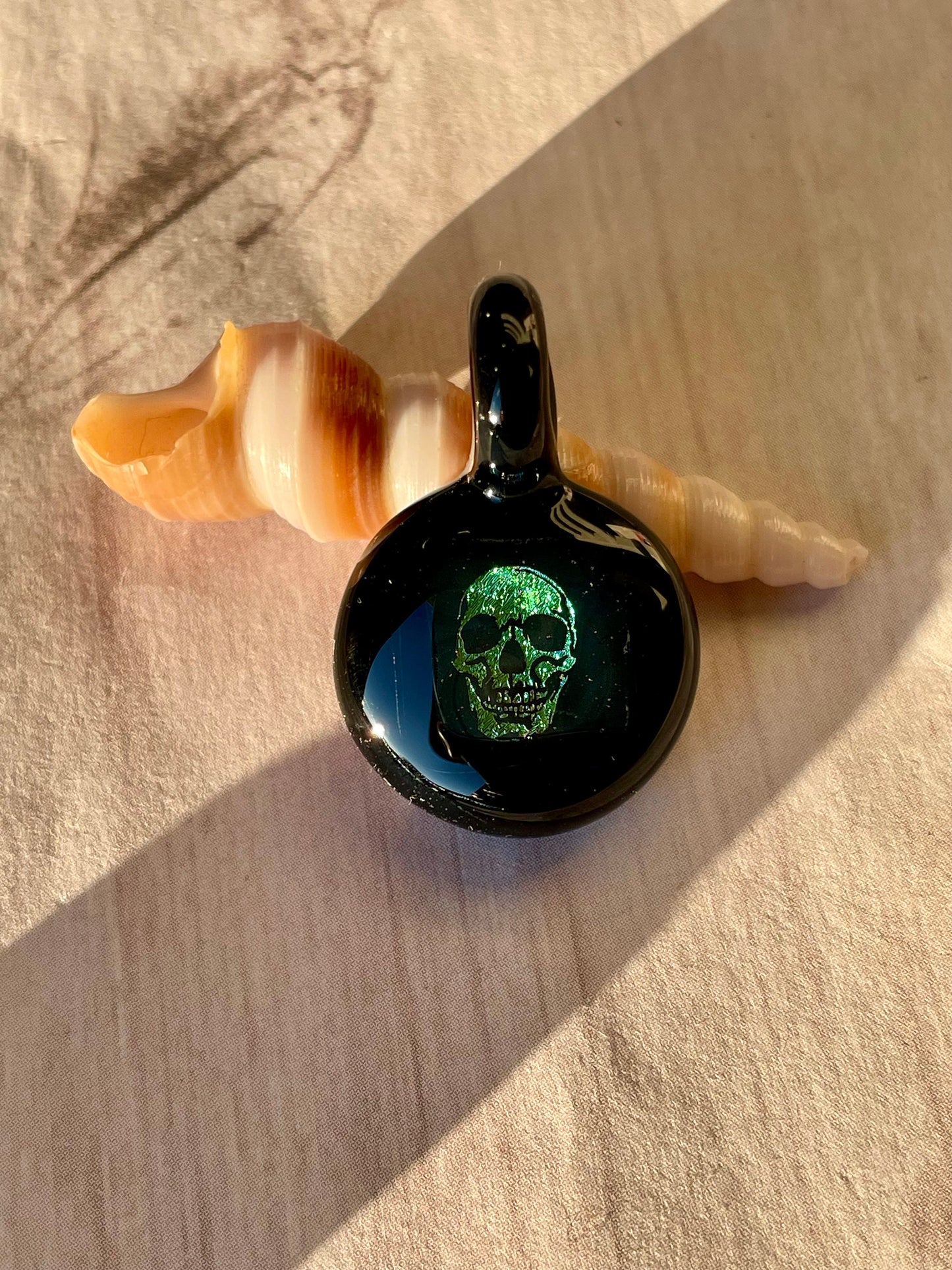 Blown Glass Skull Necklace for him, Skull Gifts, Skull jewelry for men, birthday gift for son, skull lover, Skull jewelry for him, dichroic
