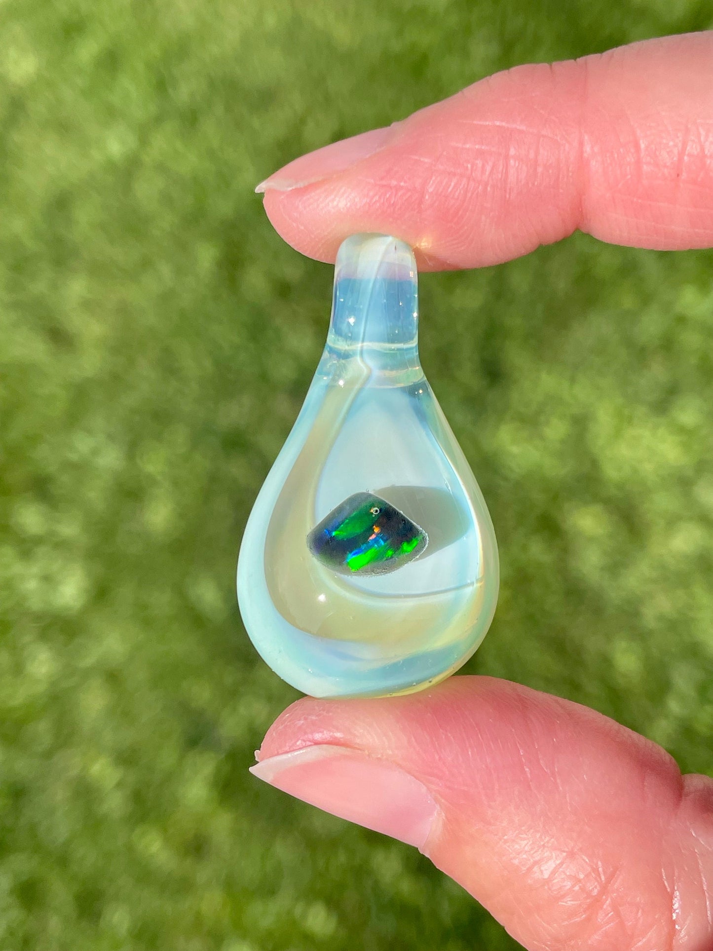 Blown Glass Pendant, Artisan Jewelry for Women, Unique Jewelry, Gift for her, Opal Necklace Charm, Opal Pendant, Handmade Pendant Necklace