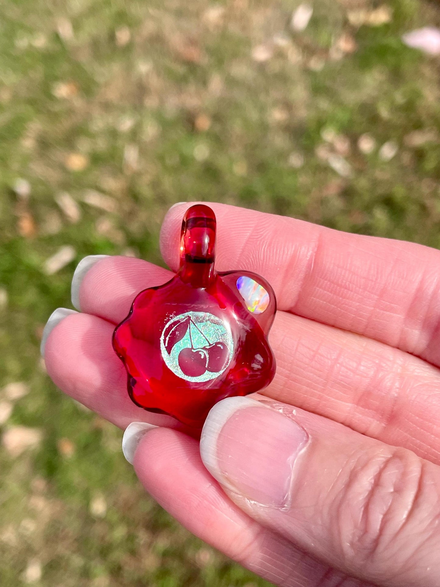 Red Cherry Necklace Gift for Women - Blown Glass Dichroic Pendant - Sister Birthday Gift - Lampwork Focal Charm Bead - Unique Valentine Gift