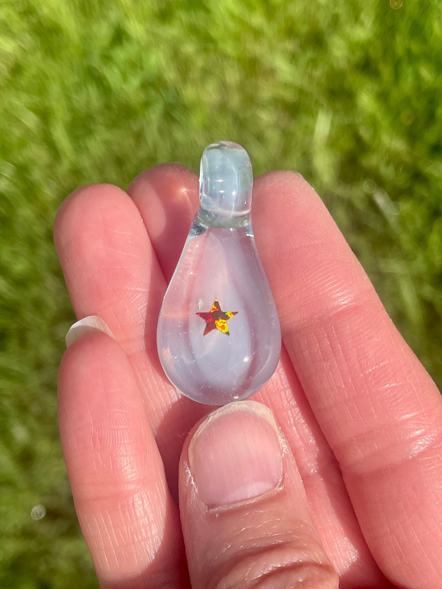 Glass Blown Star Opal Pendant, Enchanting Gray Opal Necklace, October Birthstone, Unique Birthday Gift, Star Necklace, Gift for Graduate