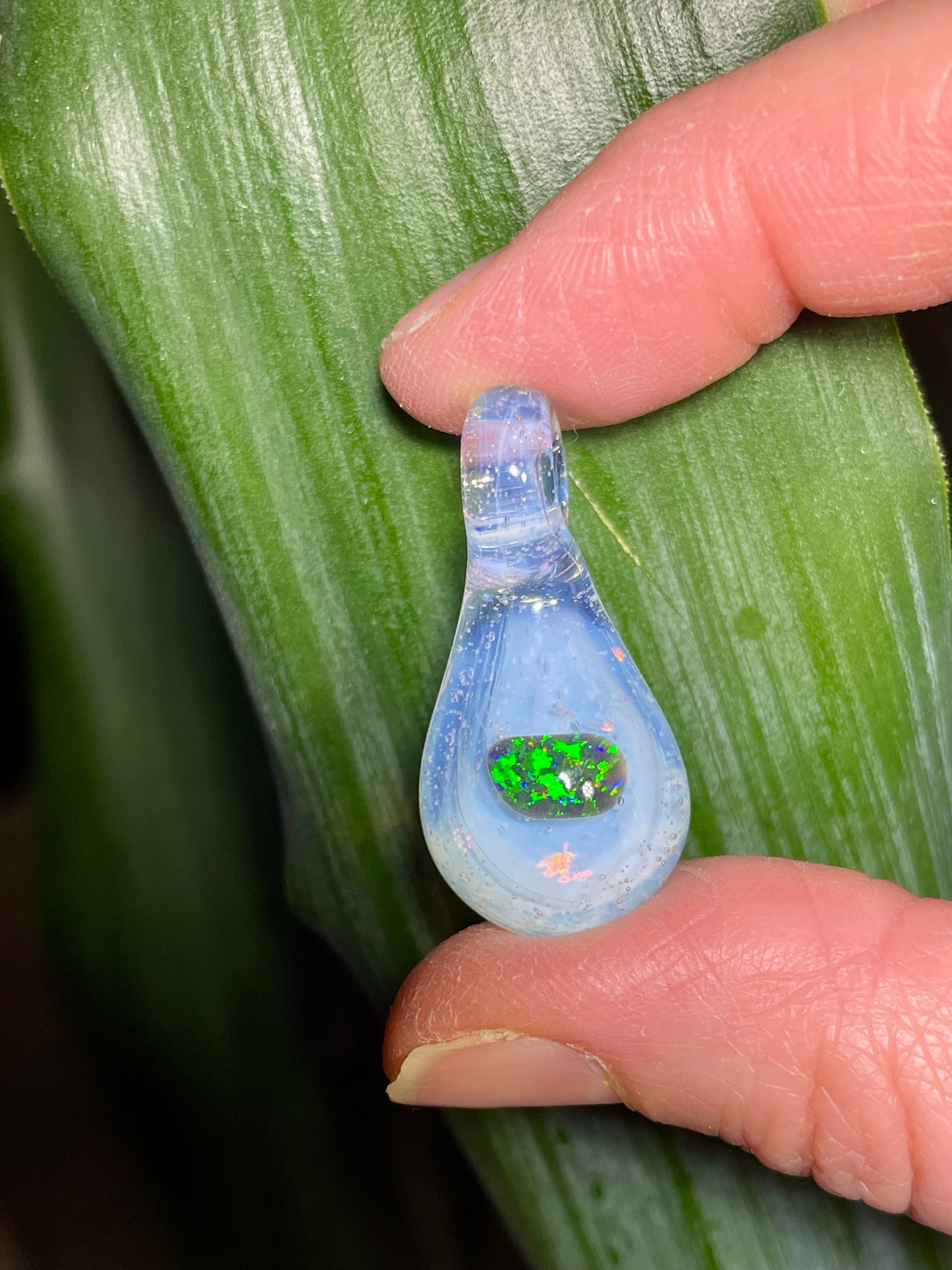 Handmade Glass Blown Opal Pendant, Mystical Opal Necklace, Gemstone Jewelry, Pendant Necklace, Birthday Gift, Mothers Day Gift, Easter Gift