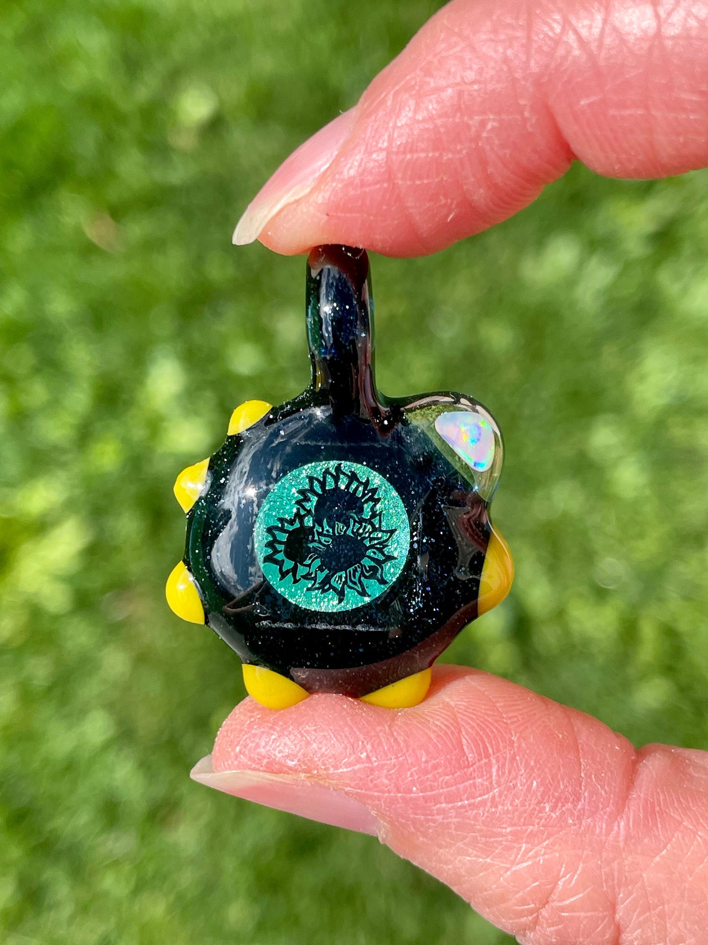Sunflower Necklace, Small Glass Opal Pendant, Unique Birthday Gift, Sunflower Gift Idea, Sunflower Lover, Handmade Jewelry, Boho Jewelry