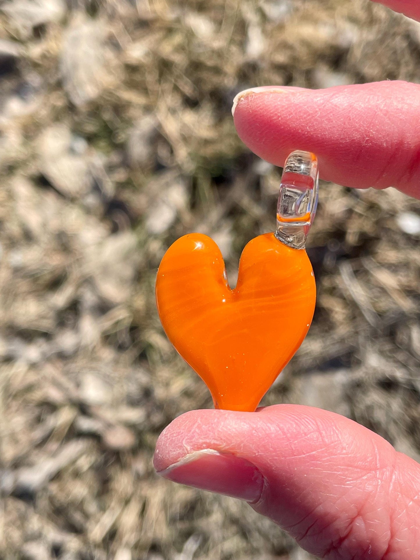 Orange Heart Pendant, Glass Necklace for Her, Simple Heart Jewelry, Anniversary Gift idea for wife, gift for girlfriend, Mothers Day Gift