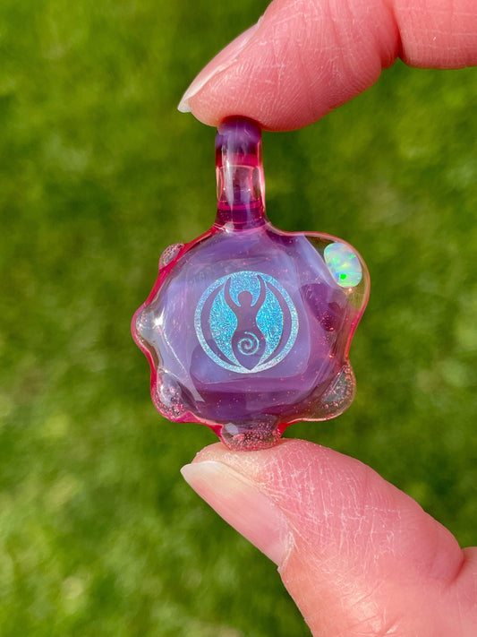 Sacred Goddess Necklace, Small Glass Opal Pendant, Birthday Present for Sister, Wiccan Necklace, Easter Gift for Girl, Mothers Day Gift Idea