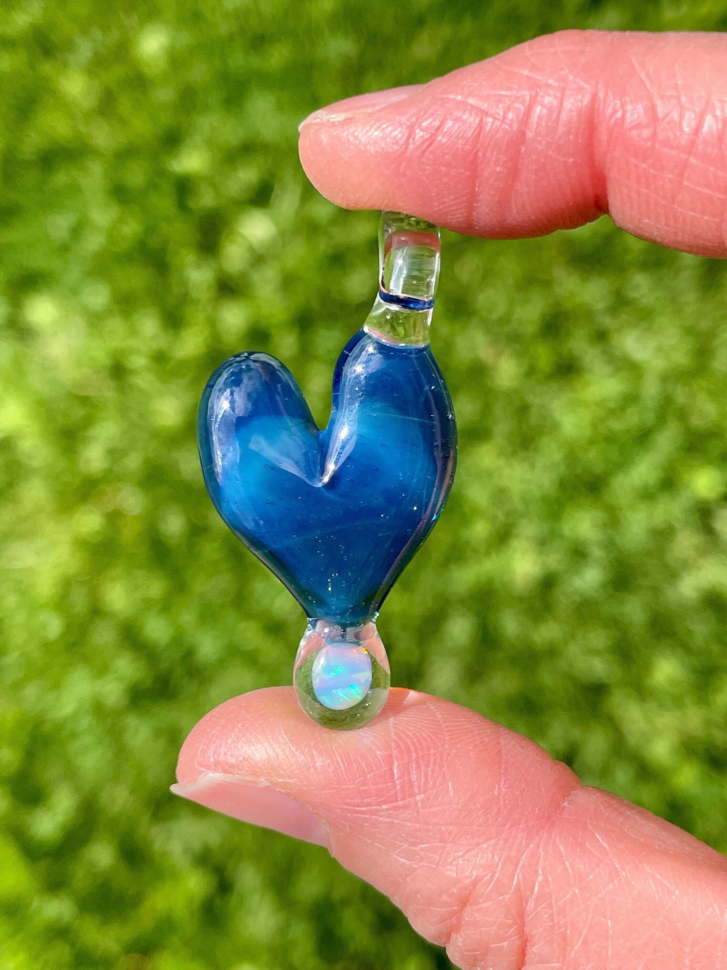 Handmade Glass Opal Pendant Necklace, Opal Necklace for Her, Simple Heart Jewelry, Valentines Gift for Wife, Anniversary Gift for Girlfriend