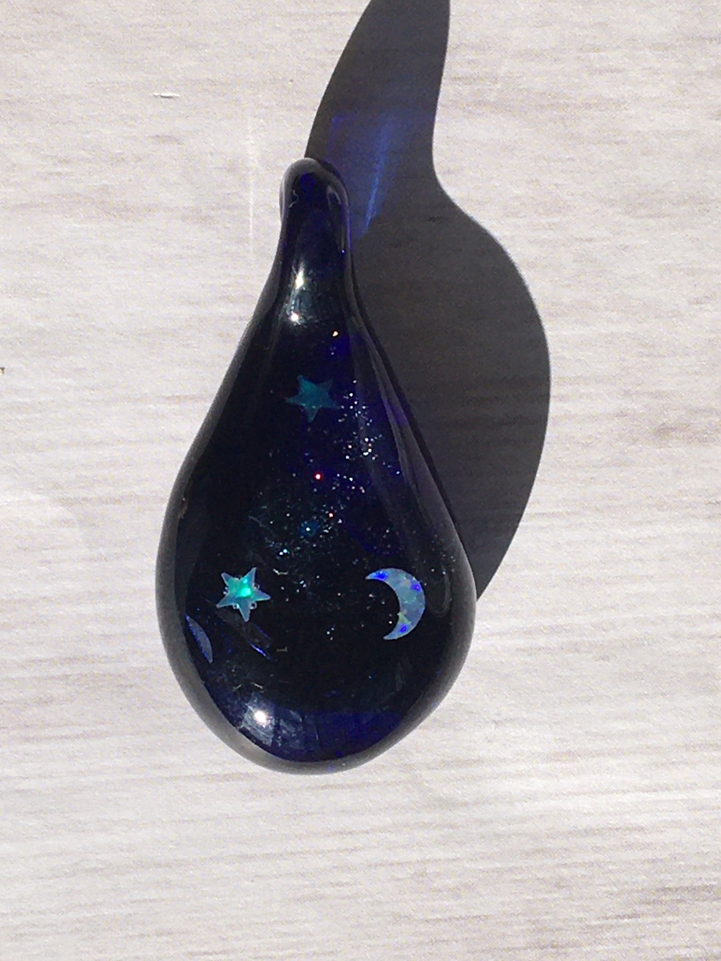 Moon and Star Opal Necklace for her - Heady Blown Glass Opal Pendant for Women - Handmade Blue Jewelry for Sister - Unique Gift for Niece