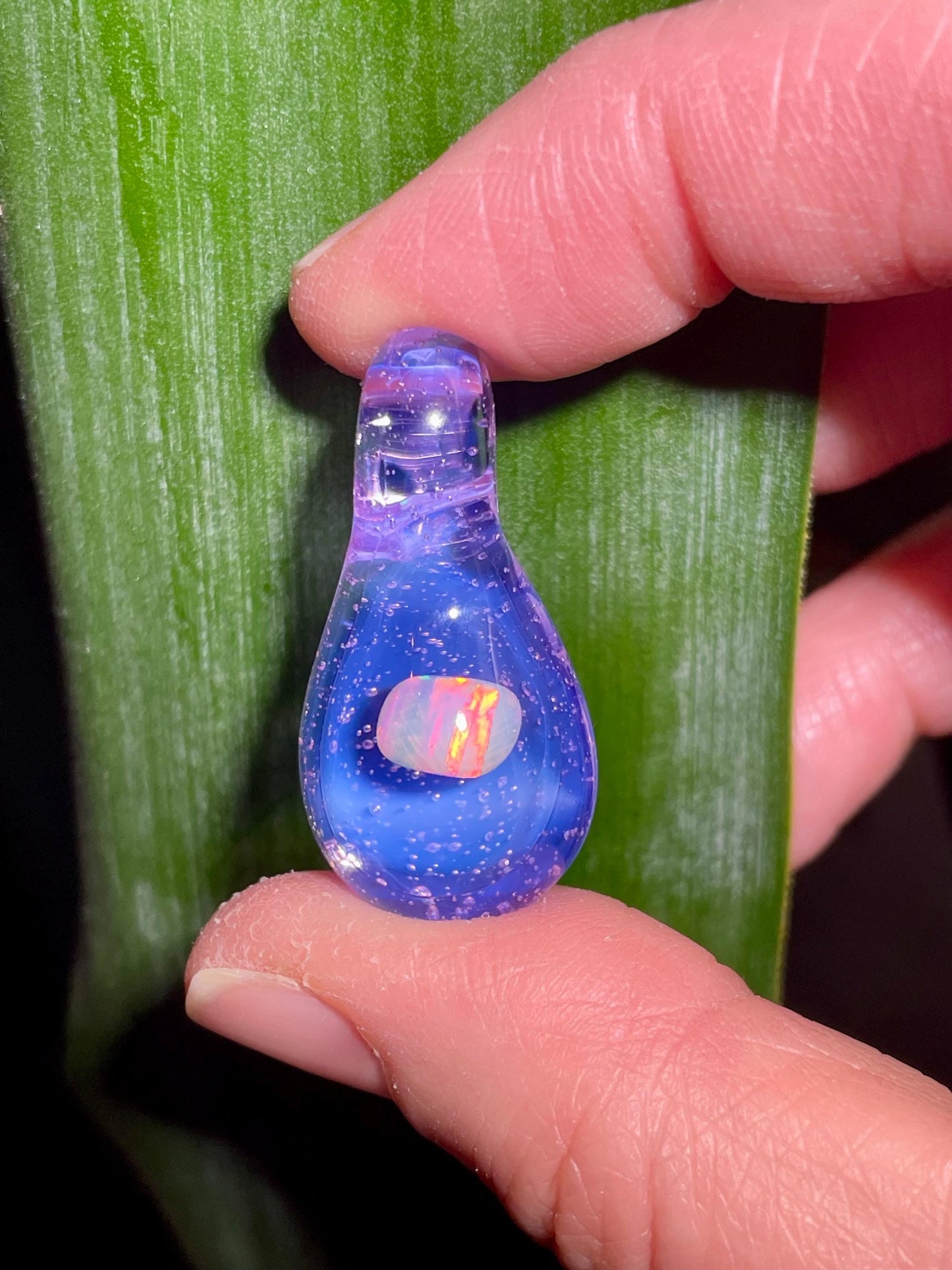 Small Glass Opal Pendant, Mothers Day Gift, Purple Necklace, Unique Birthday Gift for sister, Easter gift for daughter, Mothers Day Gift