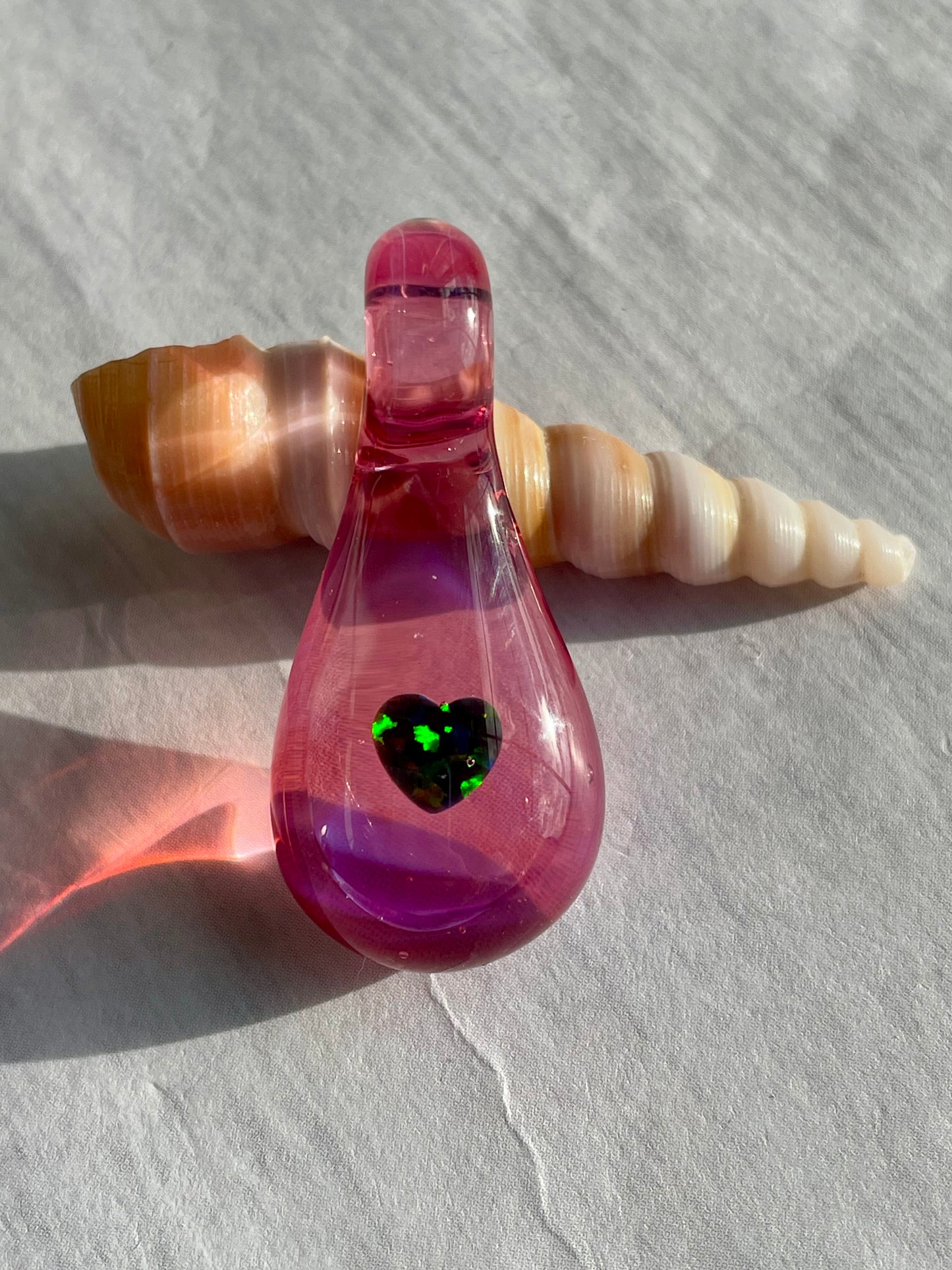 Pink Blown Glass Heart Opal Necklace, Birthday Gift for wife, Engagement Jewelry, Anniversary Gift for Girlfriend, Mothers Day Gift Ideas