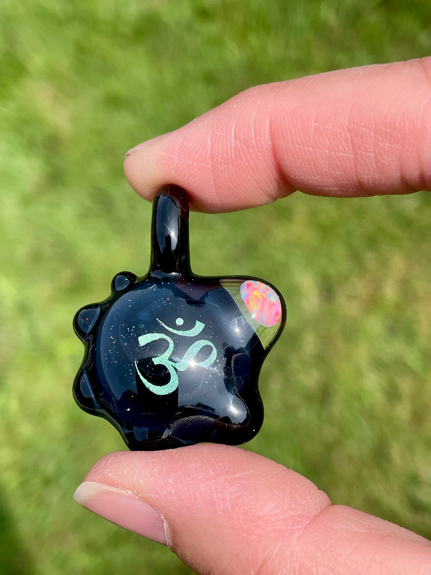 Aum Pendant Necklace for him, Om Meditation Necklace, Blown Glass Dichroic Necklace, Birthday gift for brother, Yoga Necklace, Namaste Gift