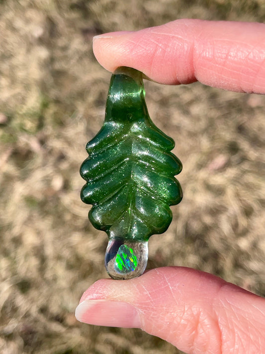 Small Glass Pendant Green Leaf Opal Necklace, birthday gift for daughter, botanical jewelry, step mom gift, jewelry for women, gardener gift