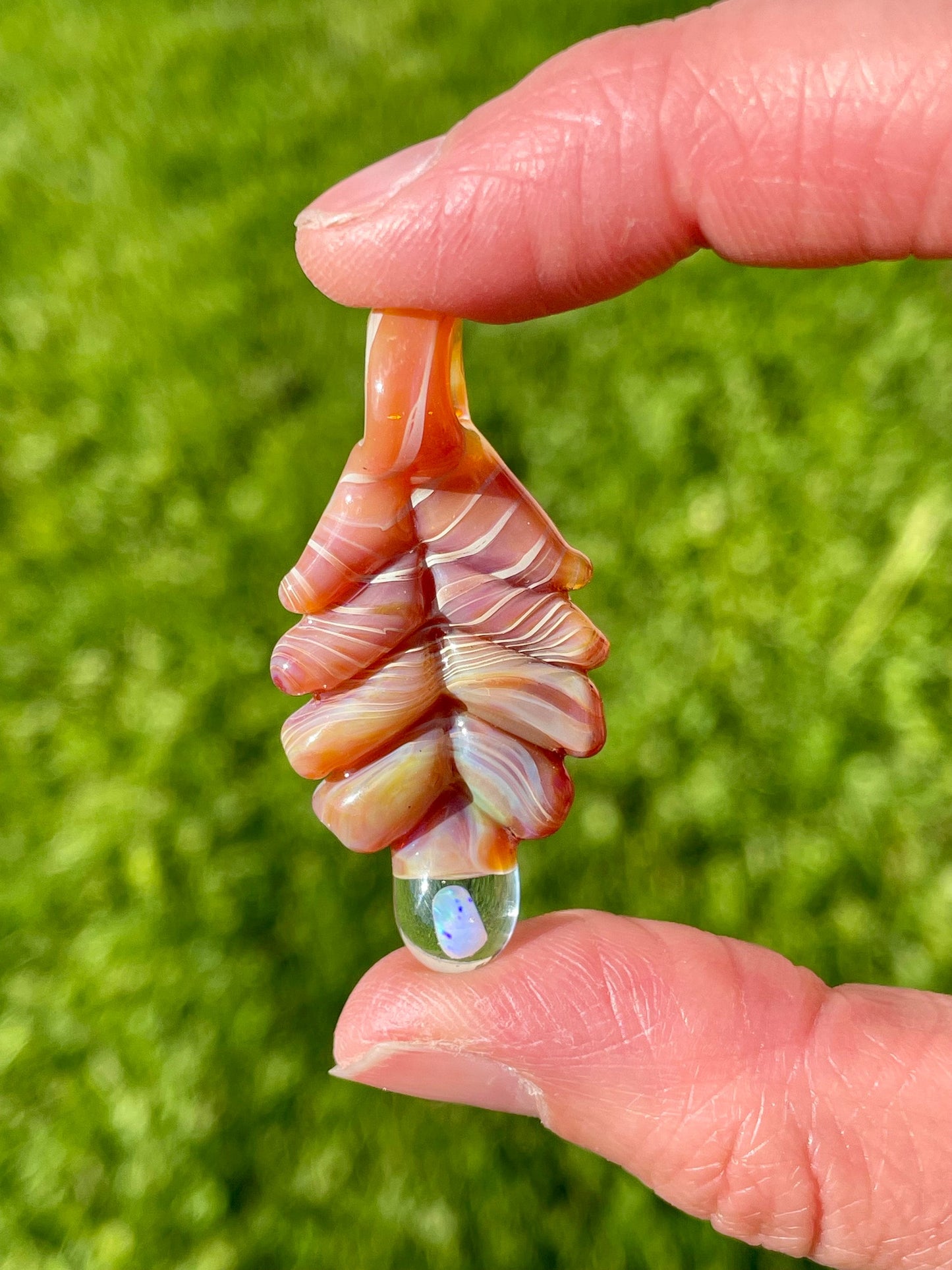 Small Glass Pendant Beige Leaf Opal Necklace, birthday gift for daughter, botanical jewelry, step mom gift, jewelry for women, gardener gift