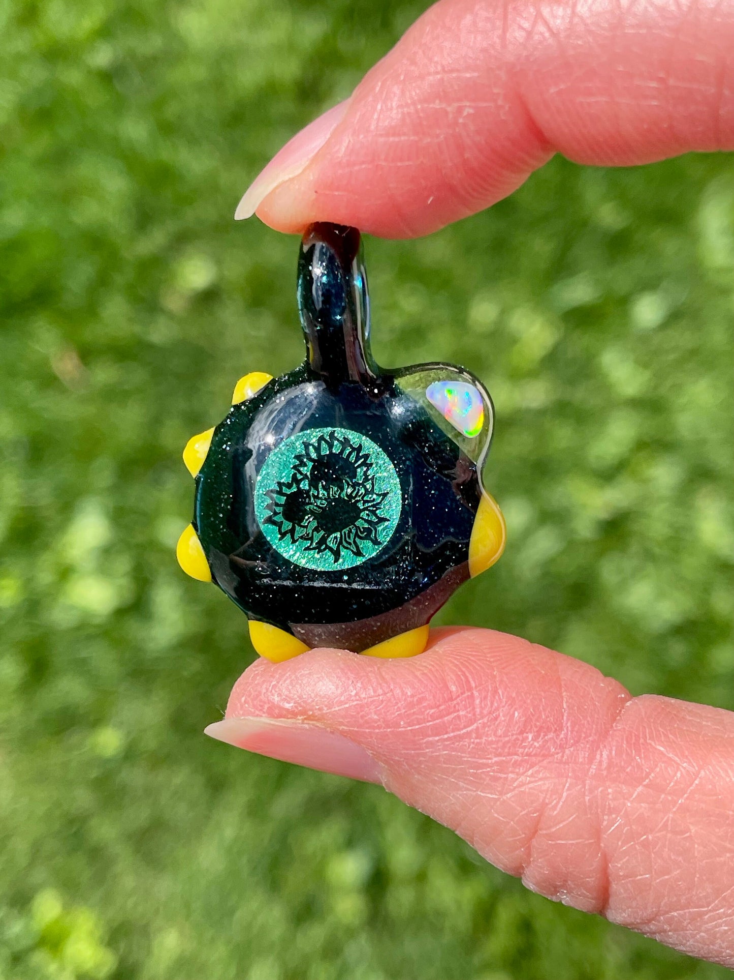 Sunflower Necklace, Small Glass Opal Pendant, Unique Birthday Gift, Sunflower Gift Idea, Sunflower Lover, Handmade Jewelry, Boho Jewelry