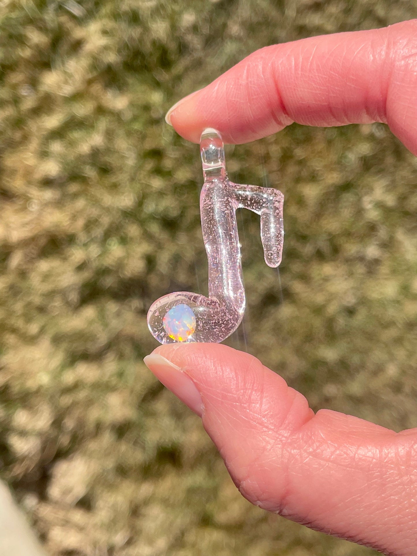 Glass Music Note Pendant, Opal Necklace for Her, Simple Music Jewelry, October Birthstone, Anniversary Gift, gift for wife, gift for girl