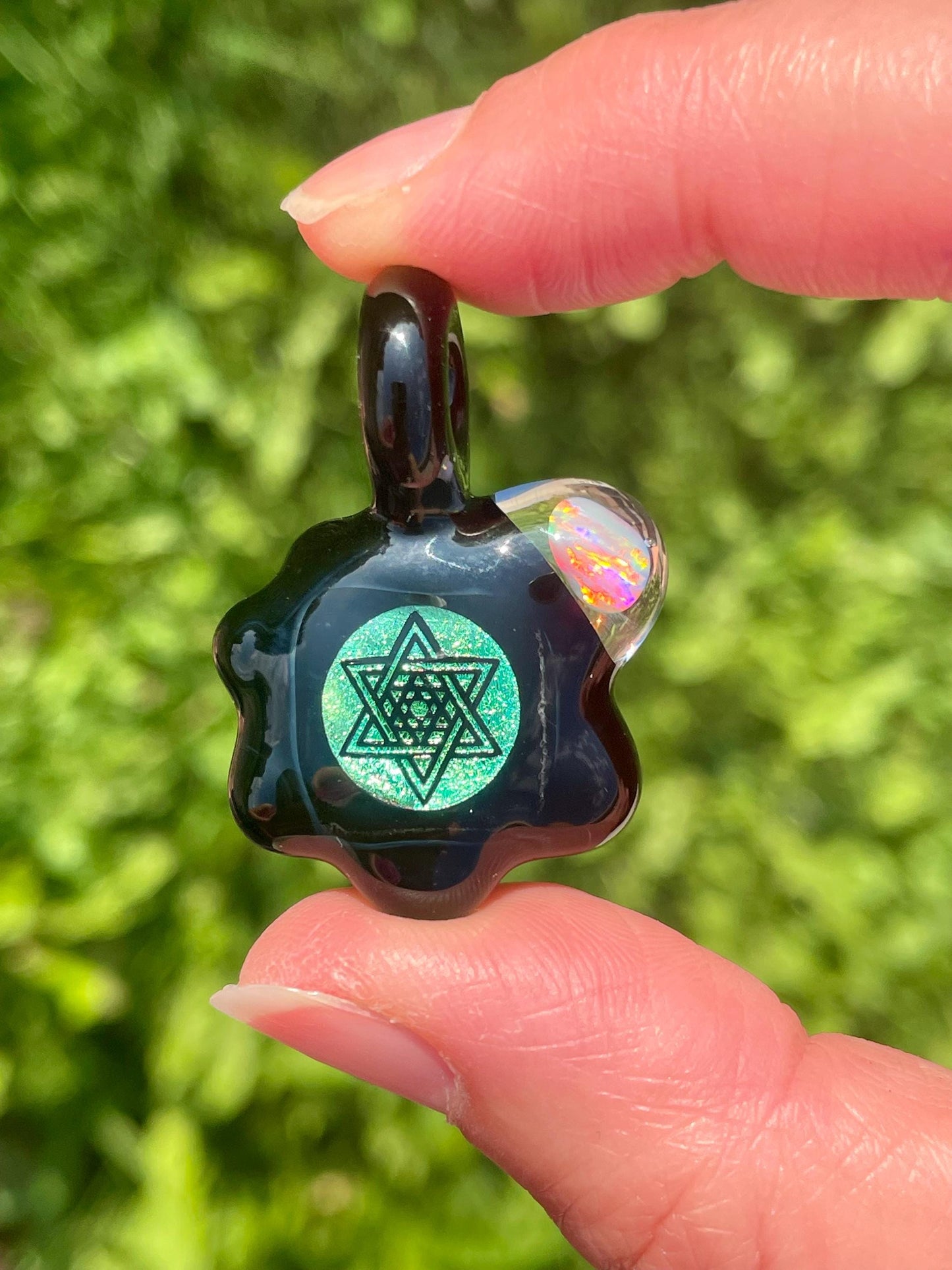 Unique Star Glass Pendant, Star of David Necklace, Six Pointed Star Pendant for him, Dichro Opal Pendant, Unique Birthday Gift Idea for him