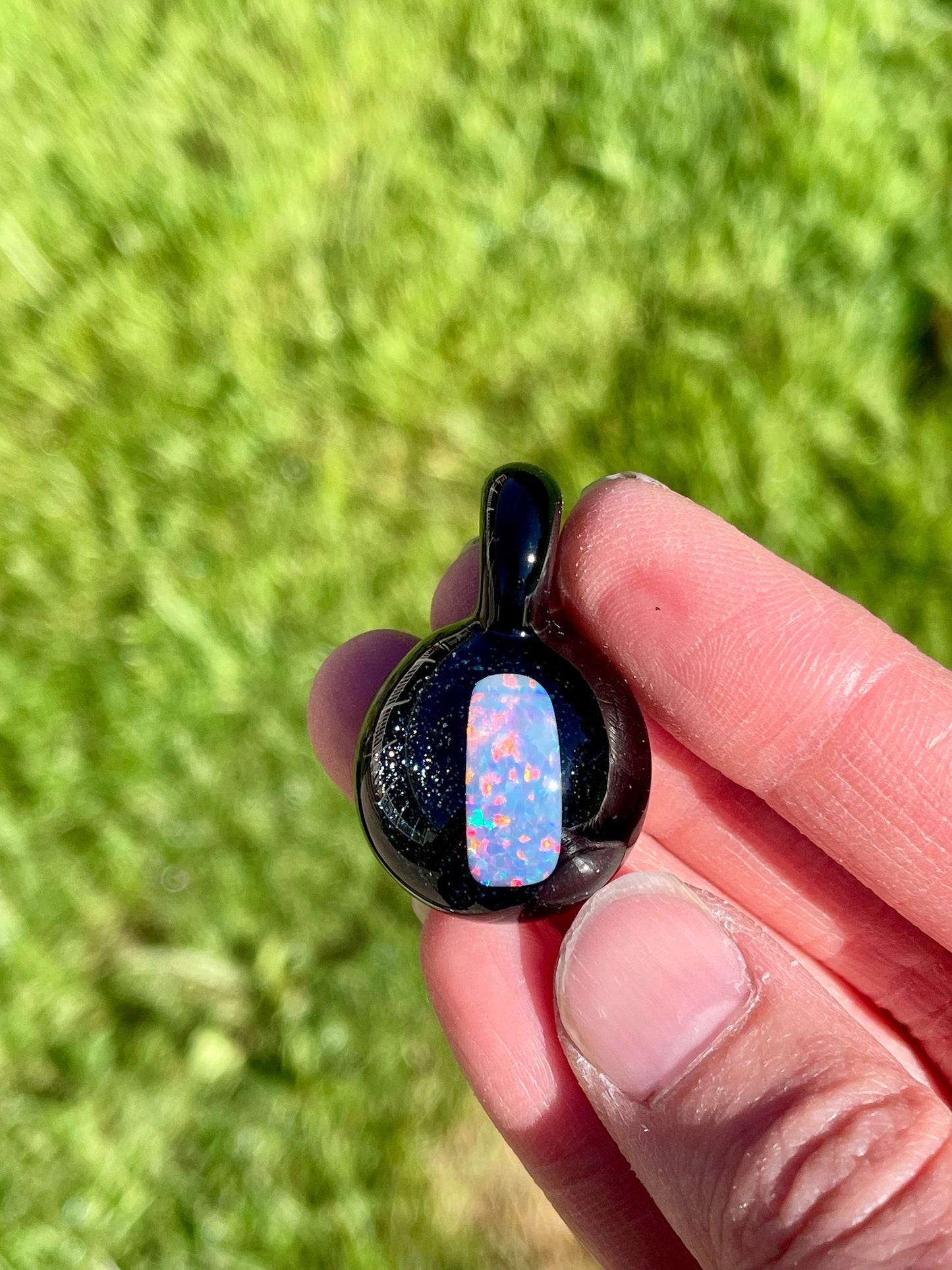Glass Opal Pendant, Black Glass Pendant, Lampwork Focal Bead, Opal Galaxy Necklace, Unique Gift Ideas, Birthday Gift, Valentines Day Gift