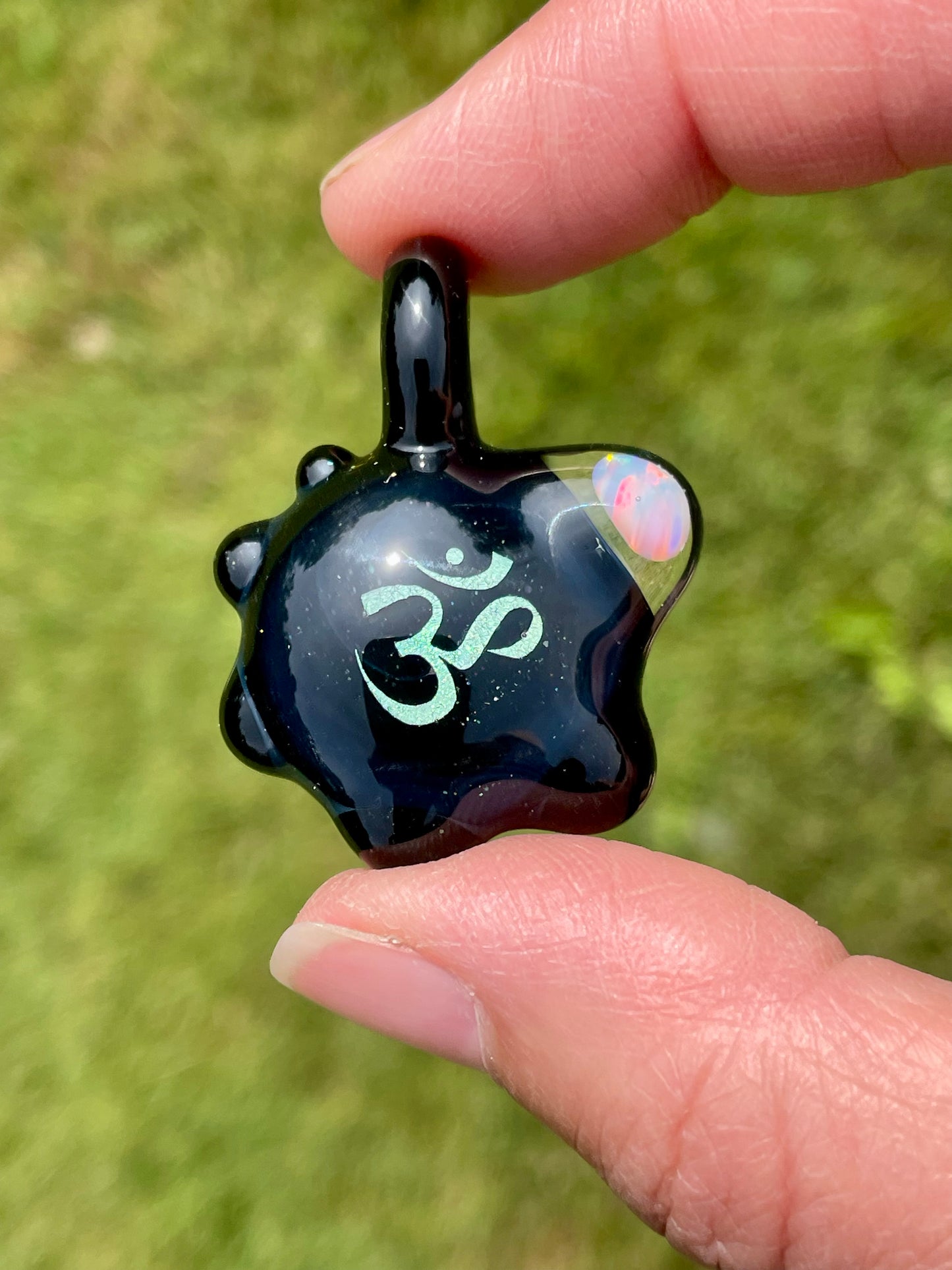 Aum Pendant Necklace for him, Om Meditation Necklace, Blown Glass Dichroic Necklace, Birthday gift for brother, Yoga Necklace, Namaste Gift