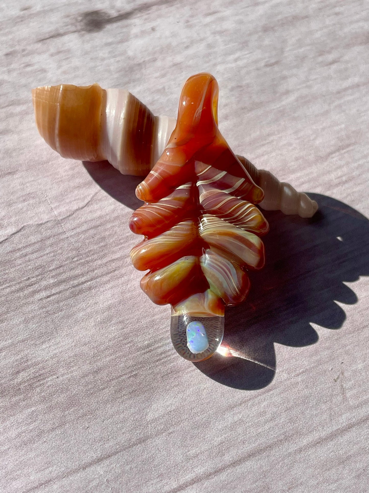 Small Glass Pendant Beige Leaf Opal Necklace, birthday gift for daughter, botanical jewelry, step mom gift, jewelry for women, gardener gift
