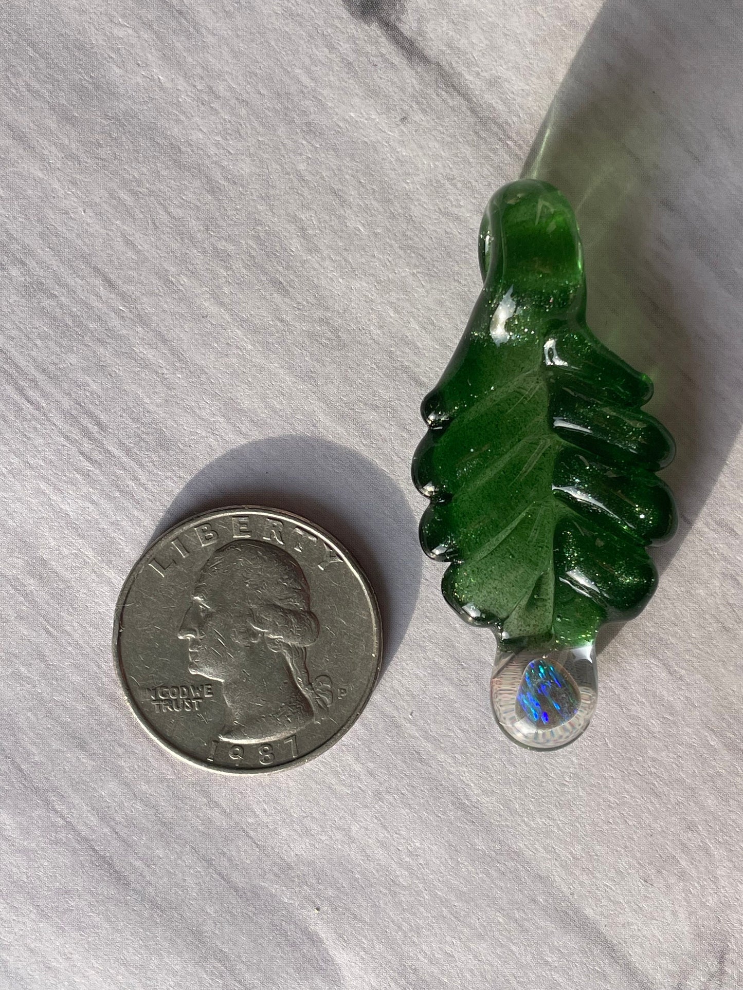 Small Glass Pendant Green Leaf Opal Necklace, birthday gift for daughter, botanical jewelry, step mom gift, jewelry for women, gardener gift