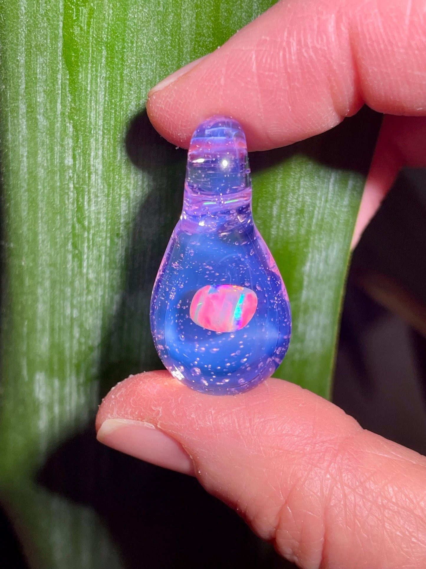 Small Glass Opal Pendant, Mothers Day Gift, Purple Necklace, Unique Birthday Gift for sister, Easter gift for daughter, Mothers Day Gift