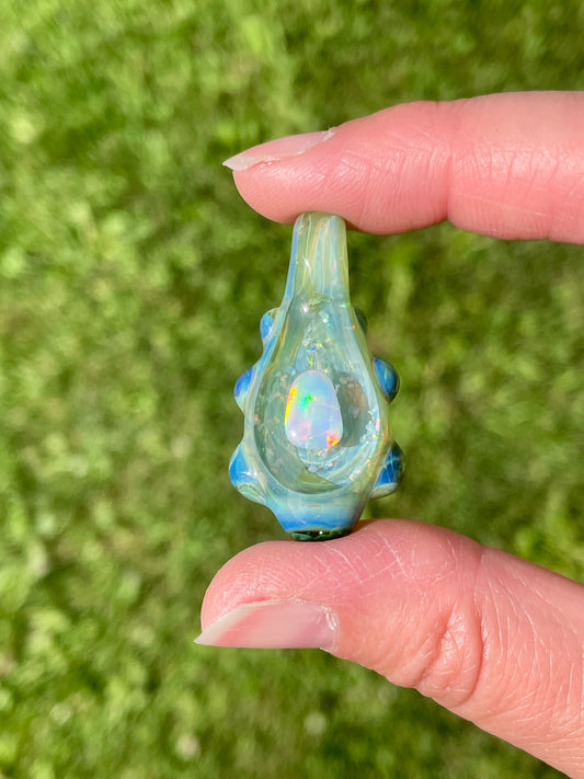 Small Glass Opal Pendant, Petite Green Necklace, Birthday gift for her, Ocean Inspired Gift, Unique Handmade Jewelry, Gift for Graduate, Heart of the Ocean Pendant