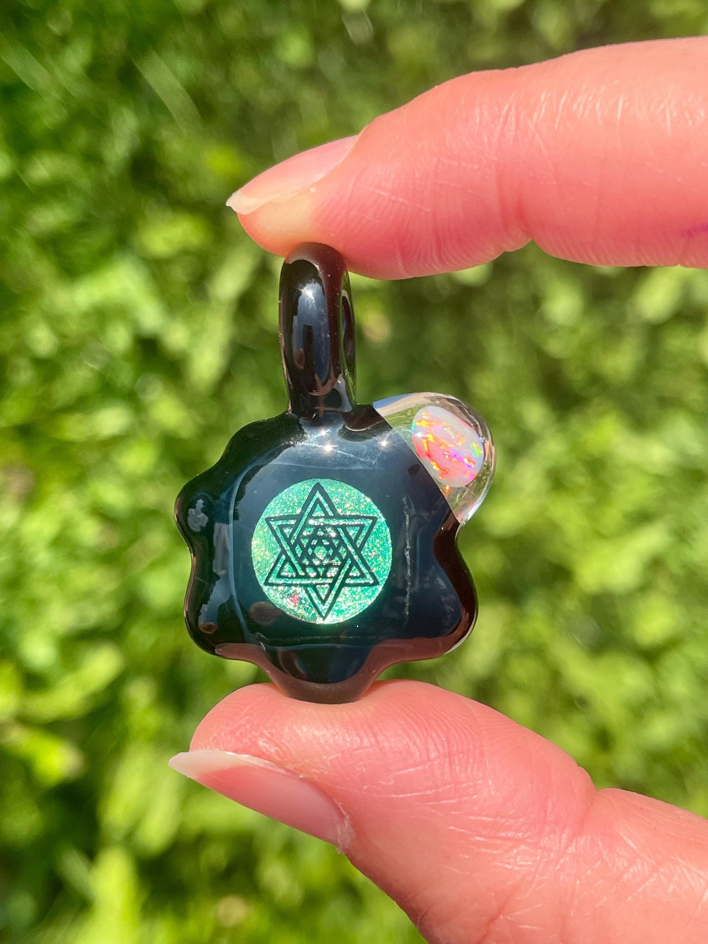 Unique Star Glass Pendant, Star of David Necklace, Six Pointed Star Pendant for him, Dichro Opal Pendant, Unique Birthday Gift Idea for him