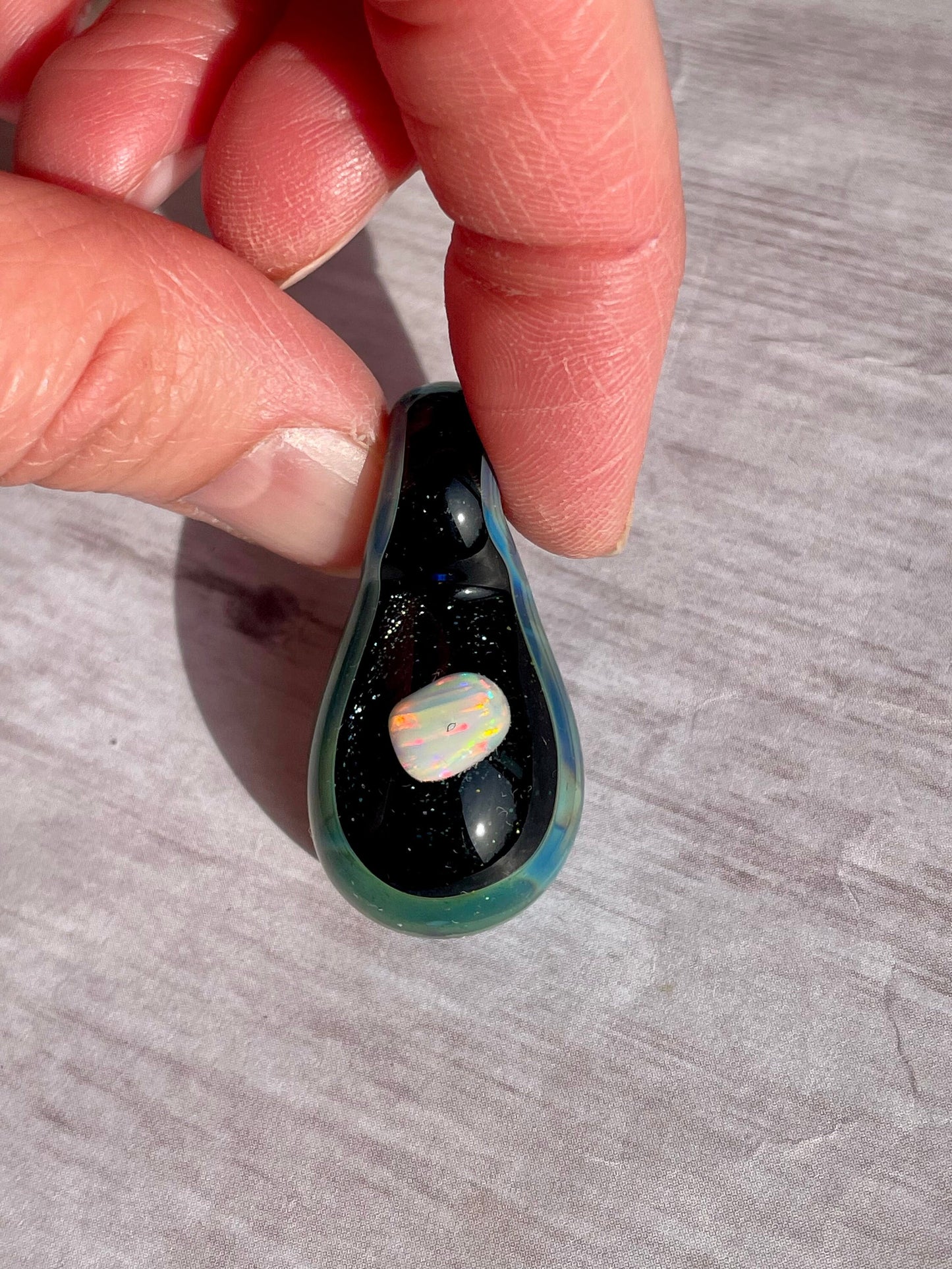 Small Glass Pendant, Glass Opal Pendant, Lampwork Focal Bead, Opal Necklace, Valentines Gift, Unique October Birthday Gift, Mystical Jewelry
