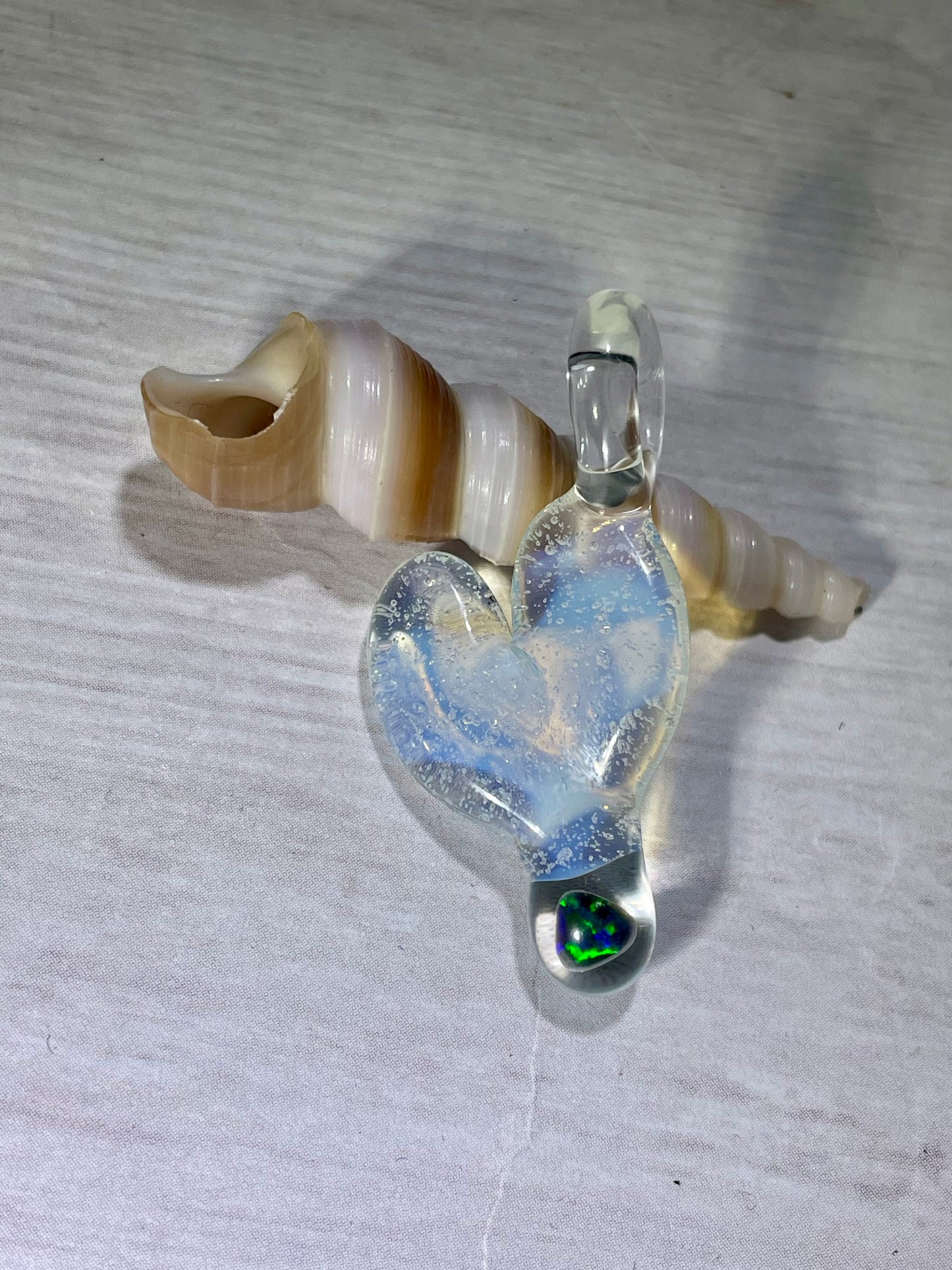 Blown Glass Heart Pendant Opal Necklace for Her, Simple Heart Jewelry Mothers Day Gift, Anniversary Gift, gift for wife, gift for girlfriend