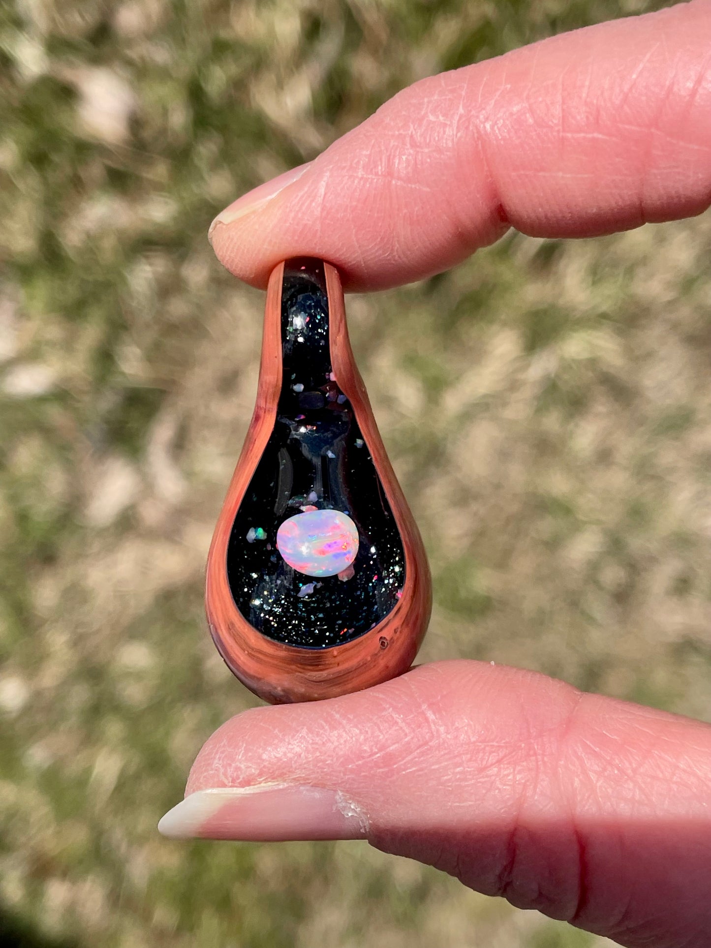Small Glass Opal Pendant, Unique Glass Pendant, Opal Necklace, Galaxy Pendant Gift for daughter, Valentines Day Gift, Birthday Gift Idea