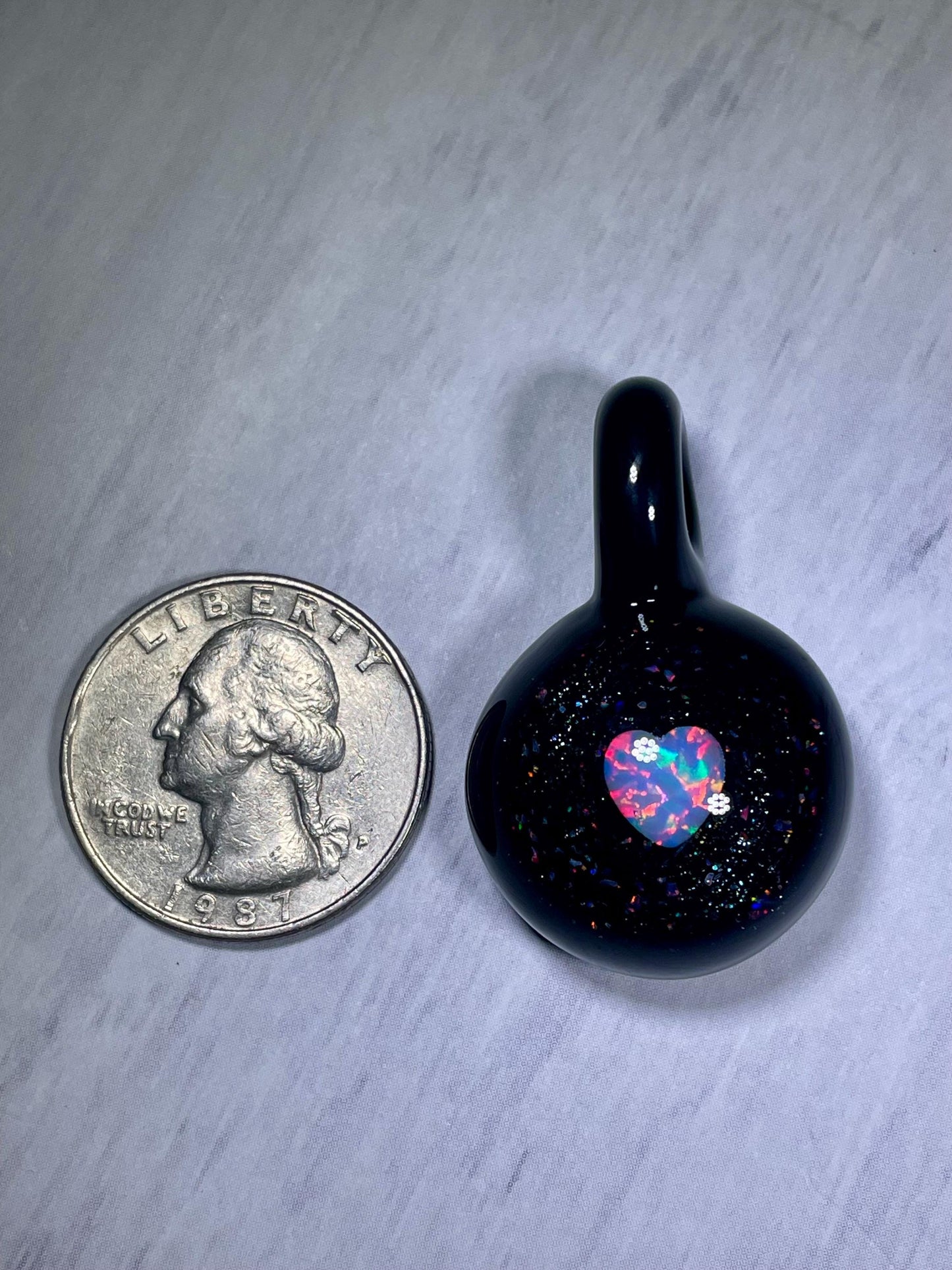 Small Glass Pendant, Heart Opal Necklace for her, Artisan Jewelry, Gothic Jewelry, Black Heart Pendant, Birthday Gift, Easter Gift for Wife