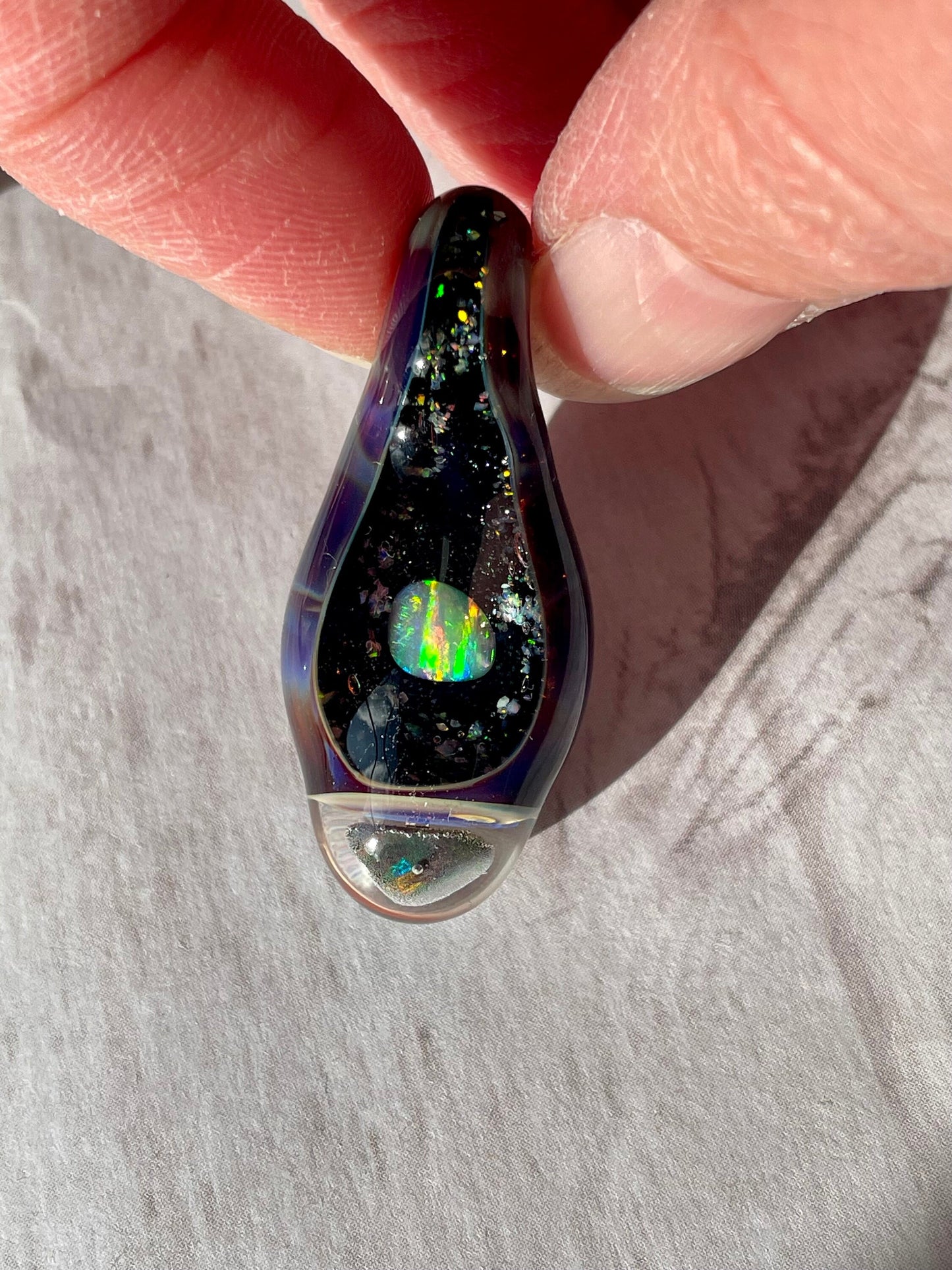 Unique Glass Blown Opal Pendant Necklace, Artisan Jewelry for her, Galaxy Pendant for him, Birthday Gift for wife, Valentines Day Gift