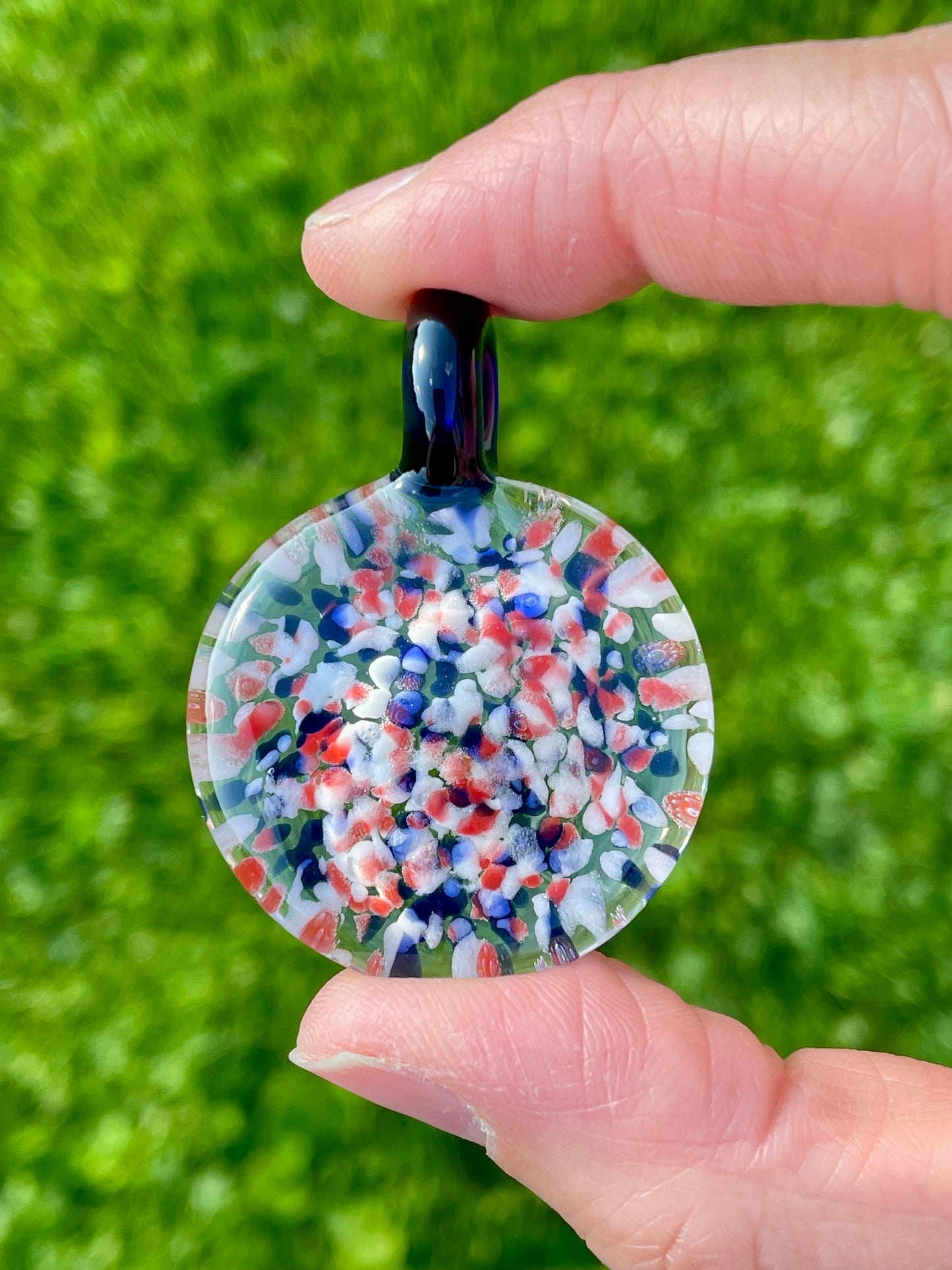 Red White and Blue Necklace, Blown Glass Pendant for women, Gift for her, Graduation gift ideas, Unique Patriotic Necklace, Handmade Jewelry