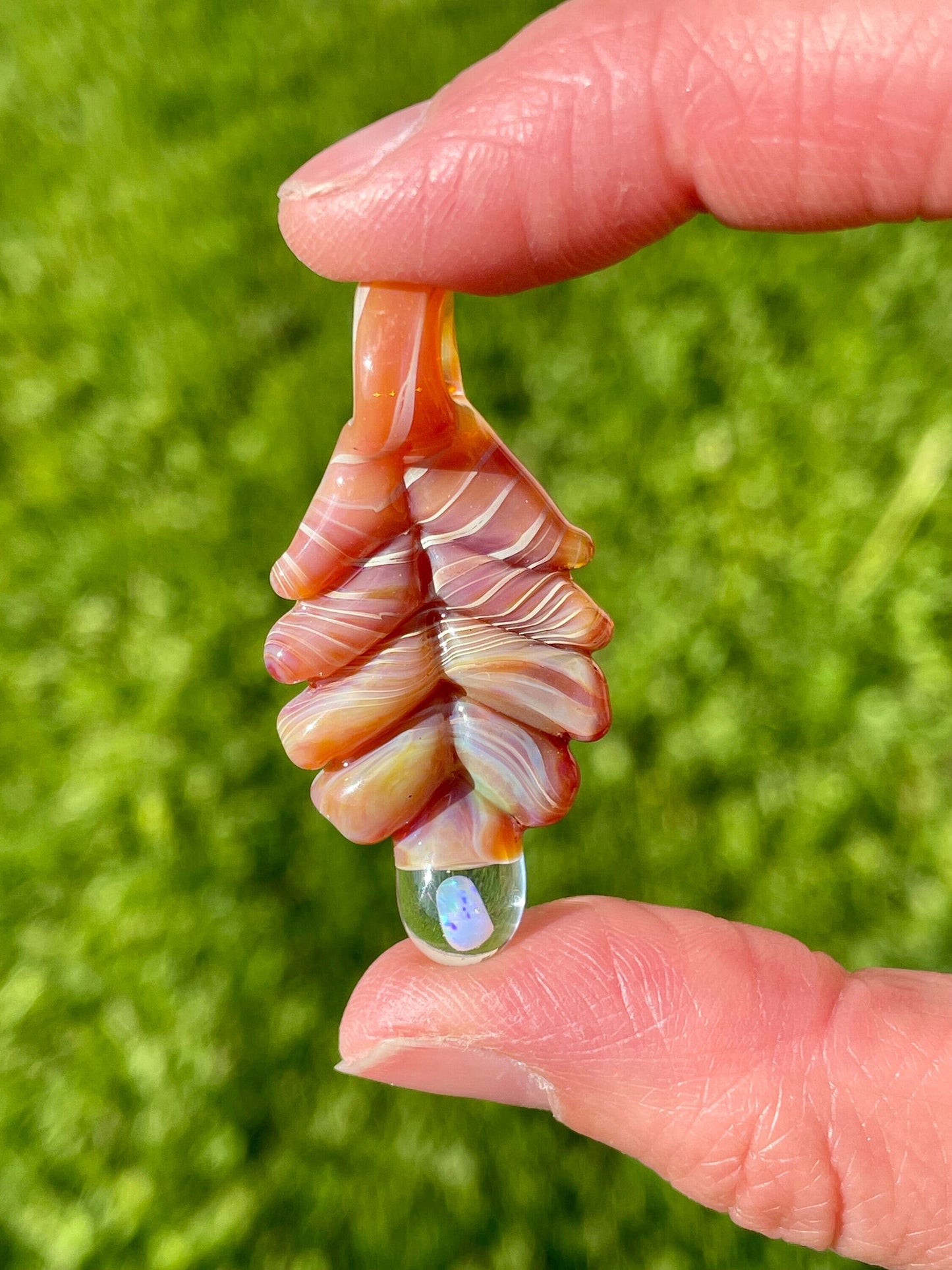 Small Glass Pendant Beige Leaf Opal Necklace, birthday gift for daughter, botanical jewelry, step mom gift, jewelry for women, gardener gift