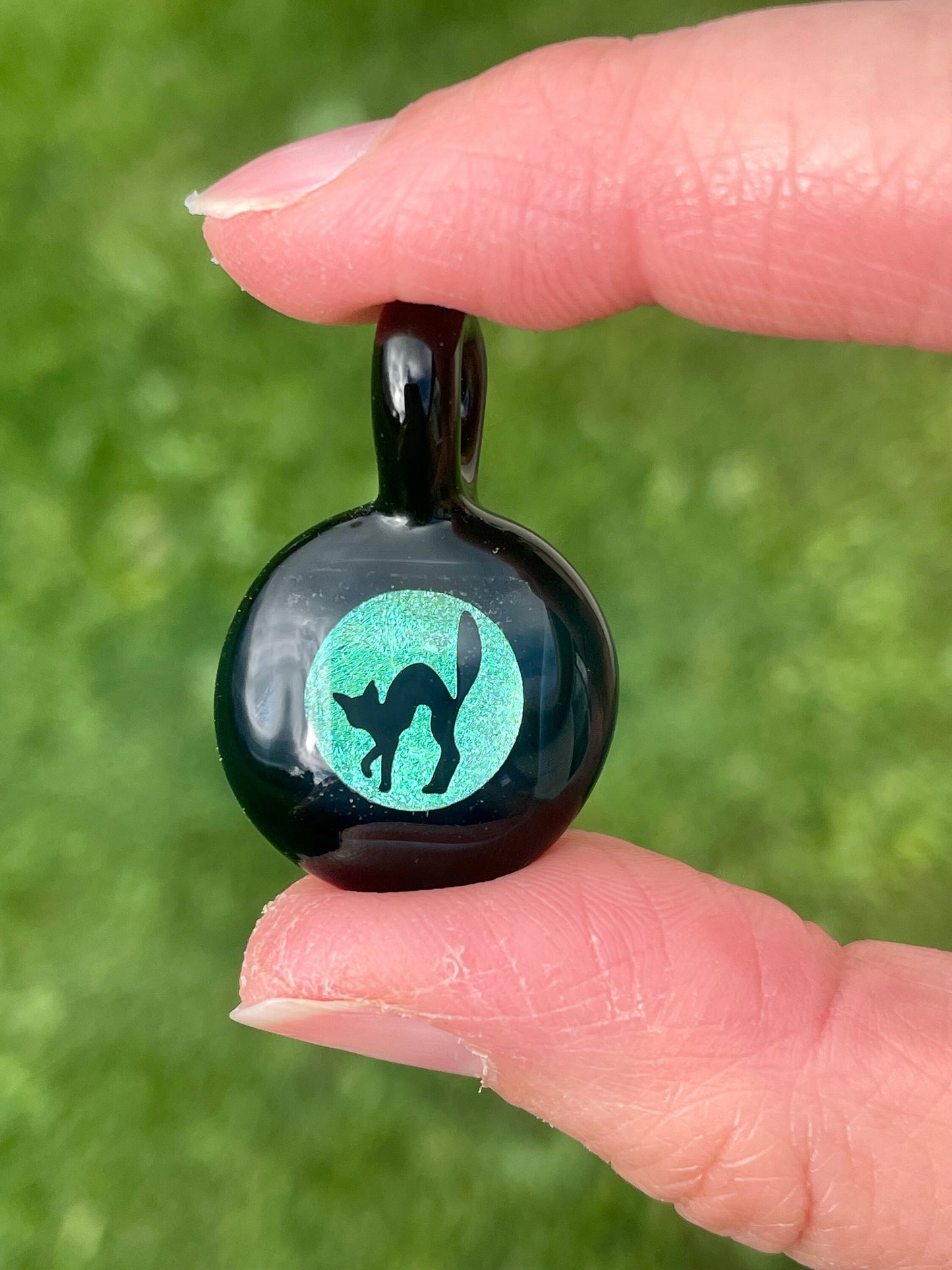Halloween Black Cat Necklace, Cat Jewelry, Blown Glass Dichroic Pendant, Gothic Jewelry, unique Black Cat Gift Idea, Cat lover gift idea