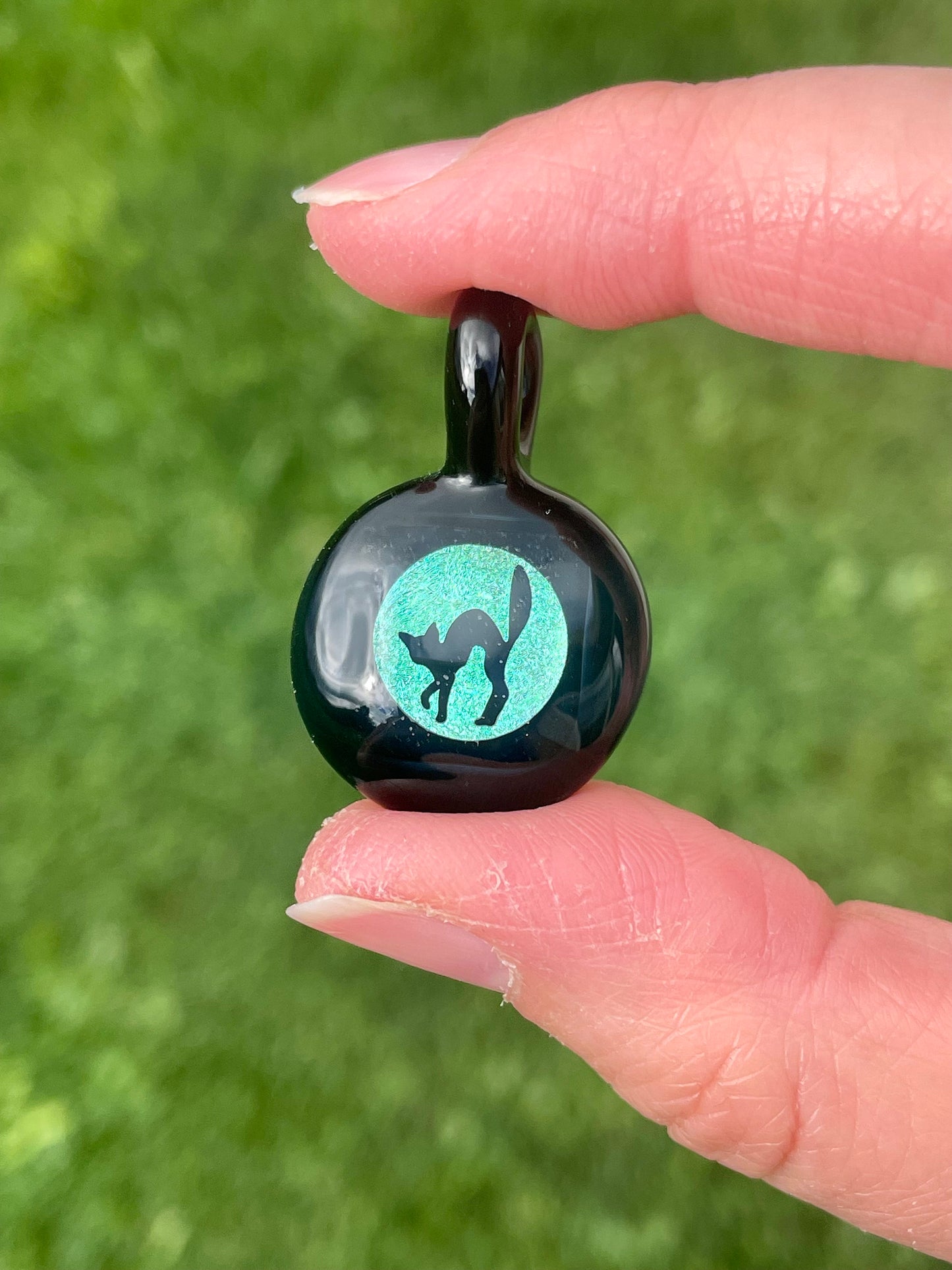 Halloween Black Cat Necklace, Cat Jewelry, Blown Glass Dichroic Pendant, Gothic Jewelry, unique Black Cat Gift Idea, Cat lover gift idea
