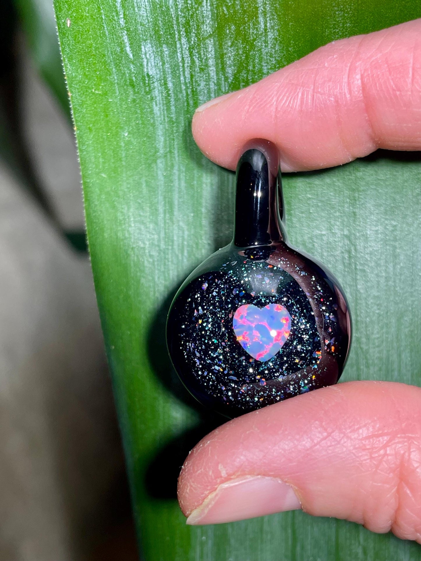 Small Glass Pendant, Heart Opal Necklace for her, Artisan Jewelry, Gothic Jewelry, Black Heart Pendant, Birthday Gift, Easter Gift for Wife